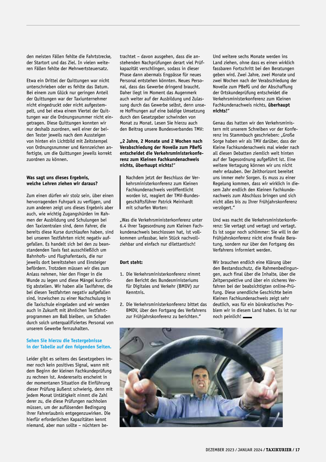 Originalseite 17 der Ausgabe Taxikurier Dezember 2023 und Januar 2024