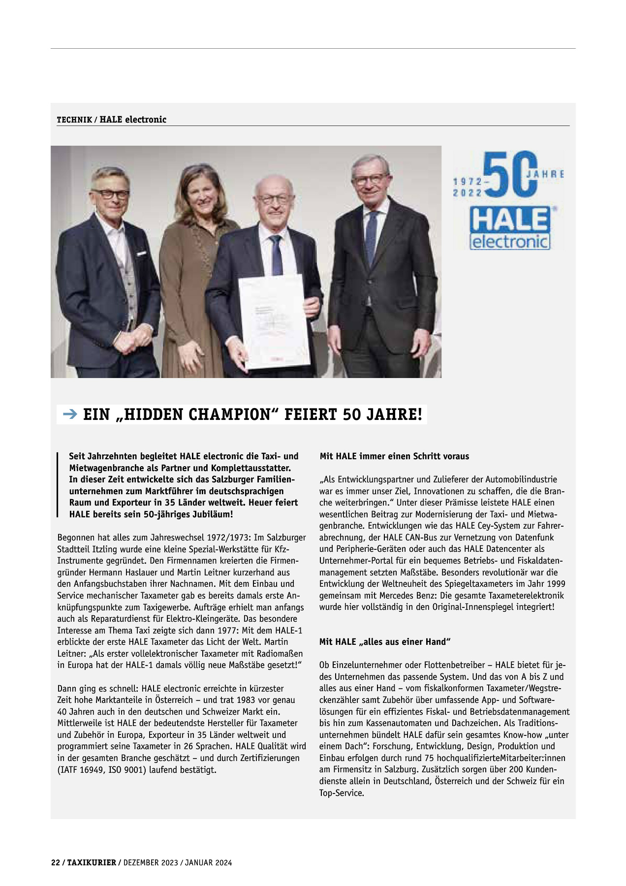 Originalseite 22 der Ausgabe Taxikurier Dezember 2023 und Januar 2024