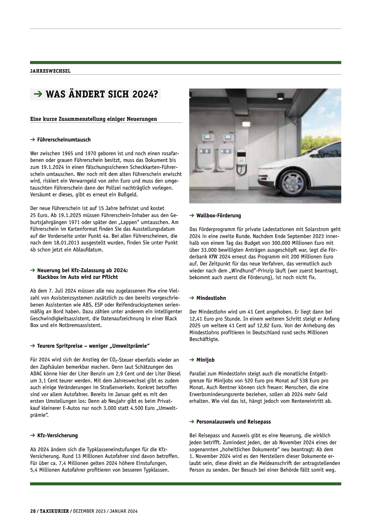 Originalseite 28 der Ausgabe Taxikurier Dezember 2023 und Januar 2024