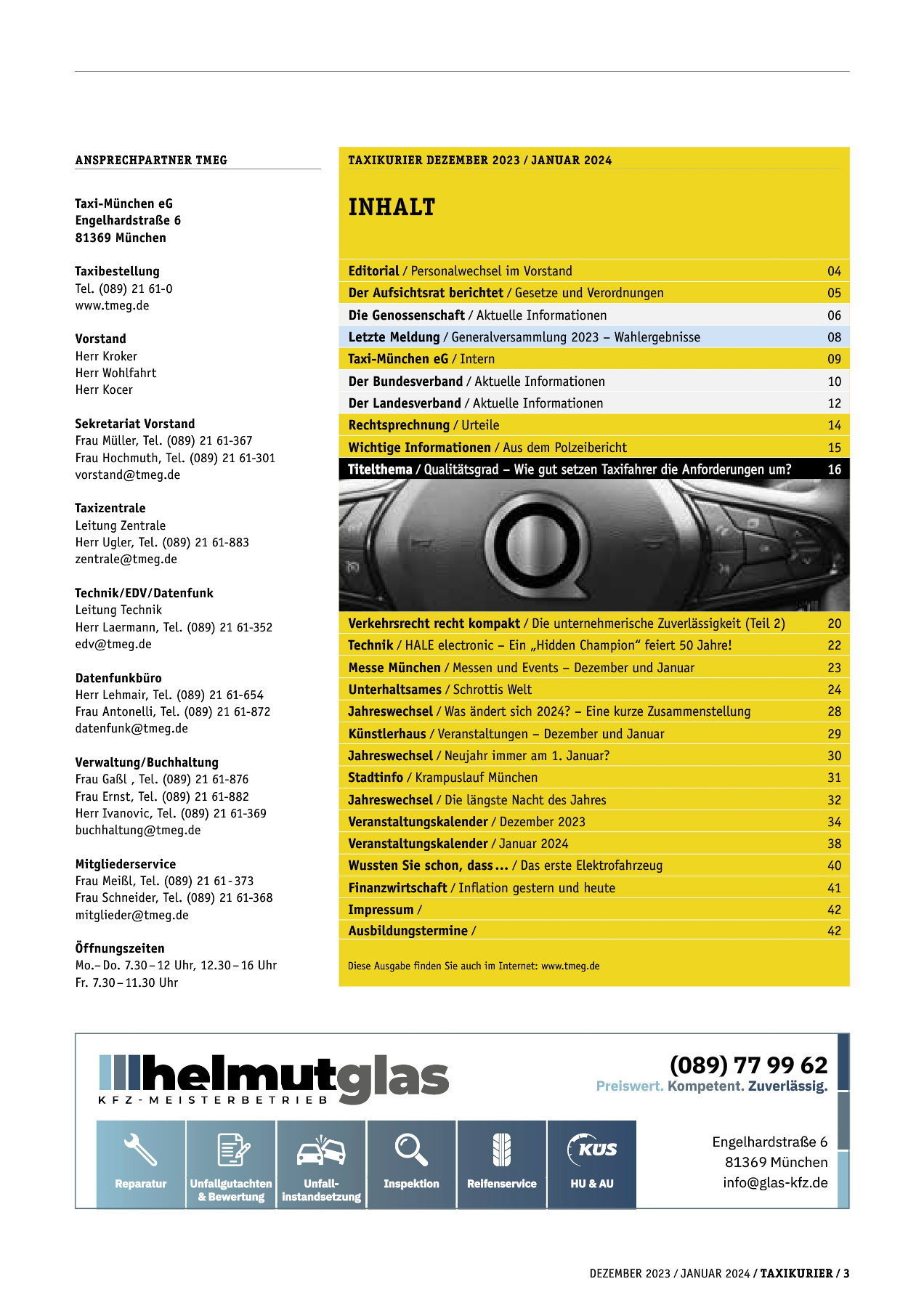 Originalseite 3 der Ausgabe Taxikurier Dezember 2023 und Januar 2024