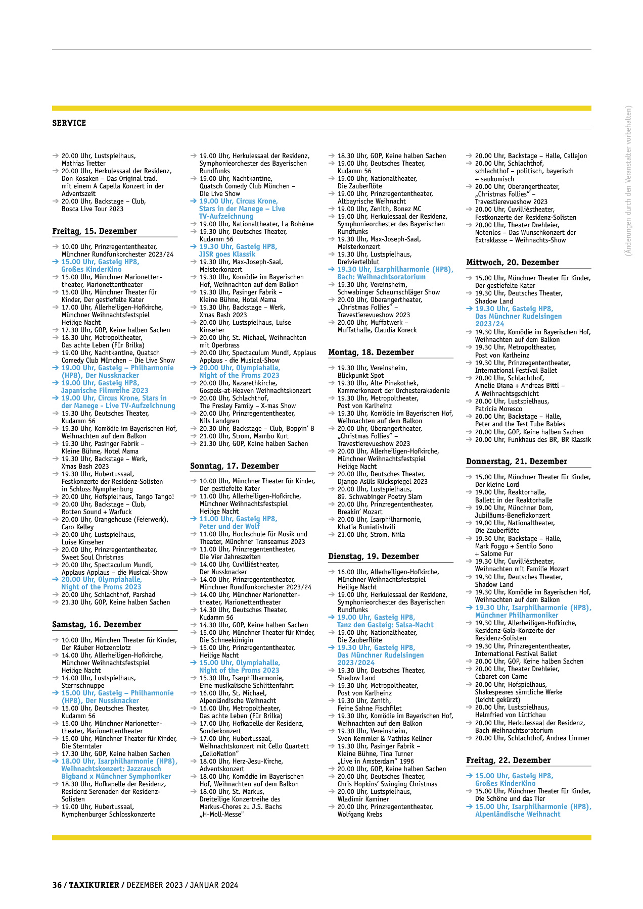 Originalseite 36 der Ausgabe Taxikurier Dezember 2023 und Januar 2024
