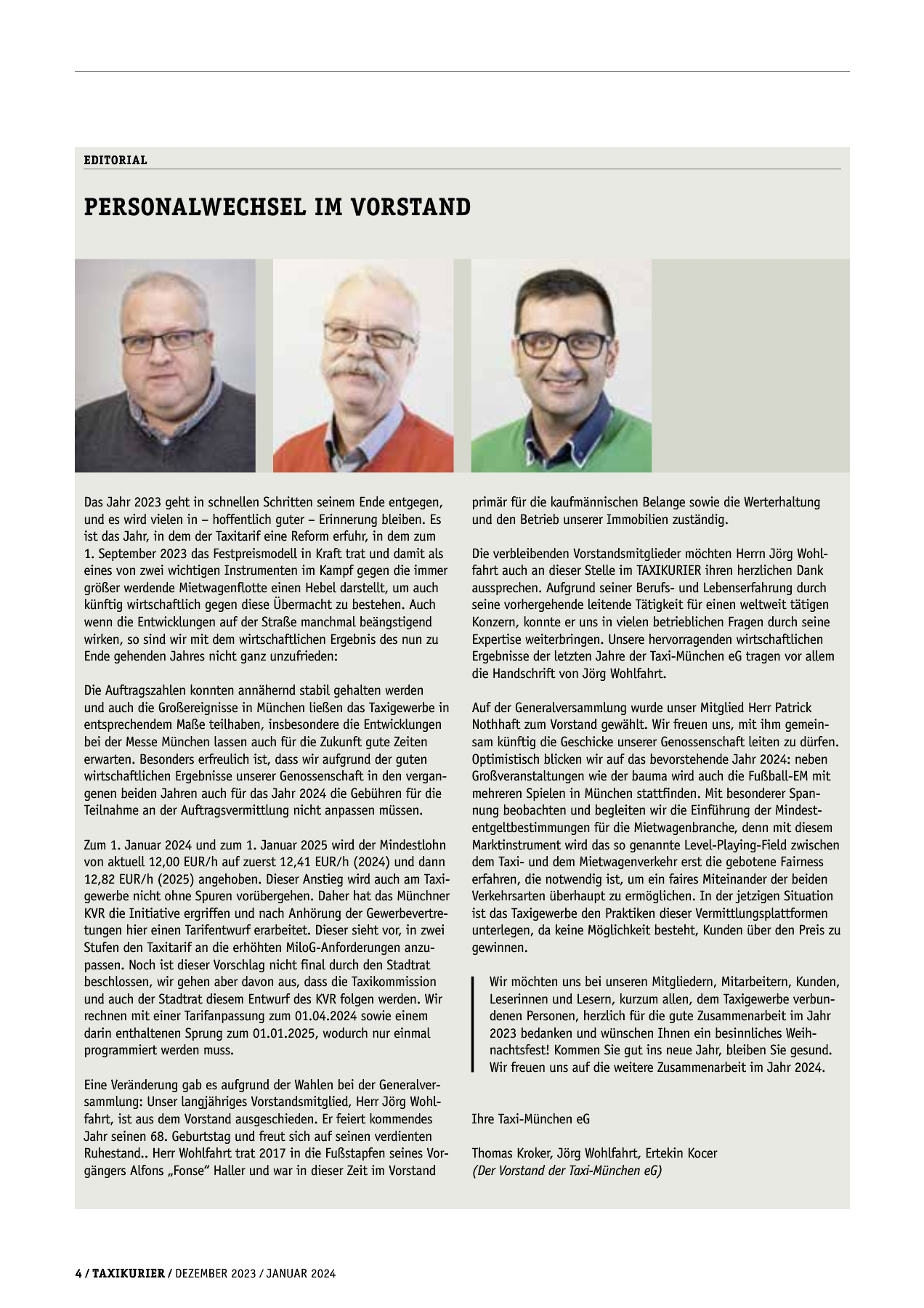 Originalseite 4 der Ausgabe Taxikurier Dezember 2023 und Januar 2024