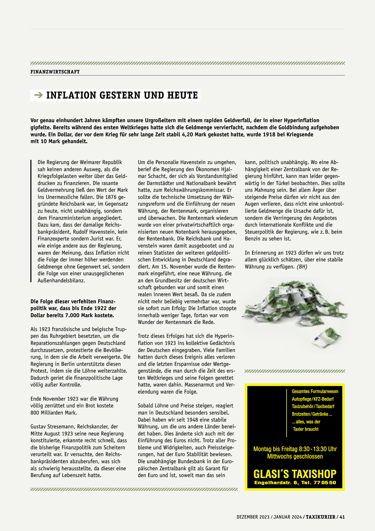 Originalseite 41 der Ausgabe Taxikurier Dezember 2023 und Januar 2024