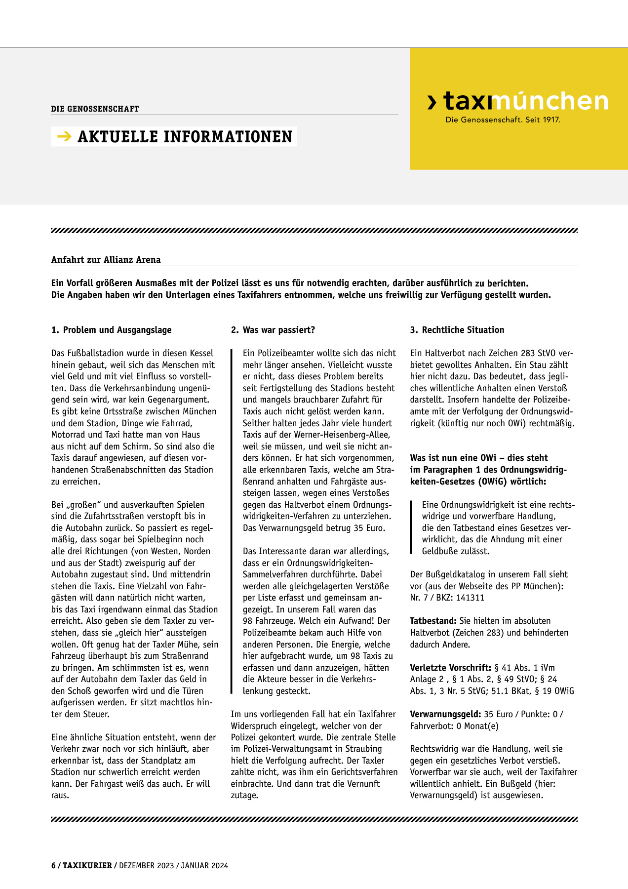 Originalseite 6 der Ausgabe Taxikurier Dezember 2023 und Januar 2024