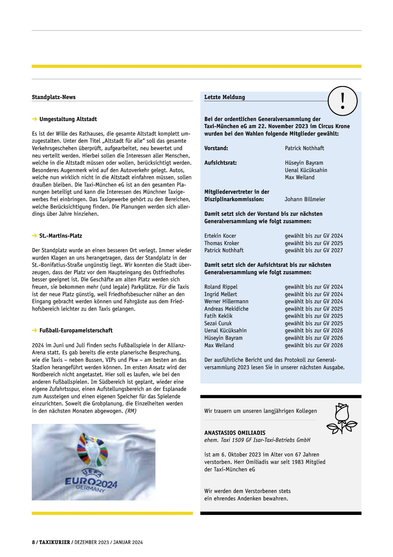 Originalseite 8 der Ausgabe Taxikurier Dezember 2023 und Januar 2024