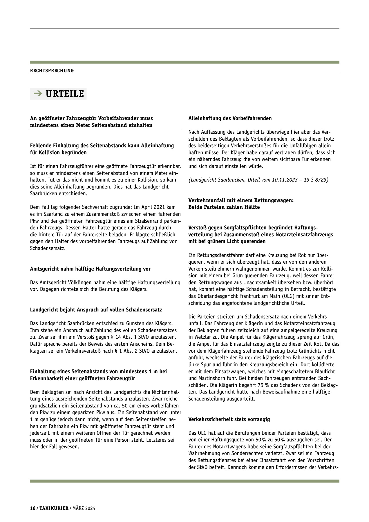 Originalseite 16 der Ausgabe Taxikurier März 2024