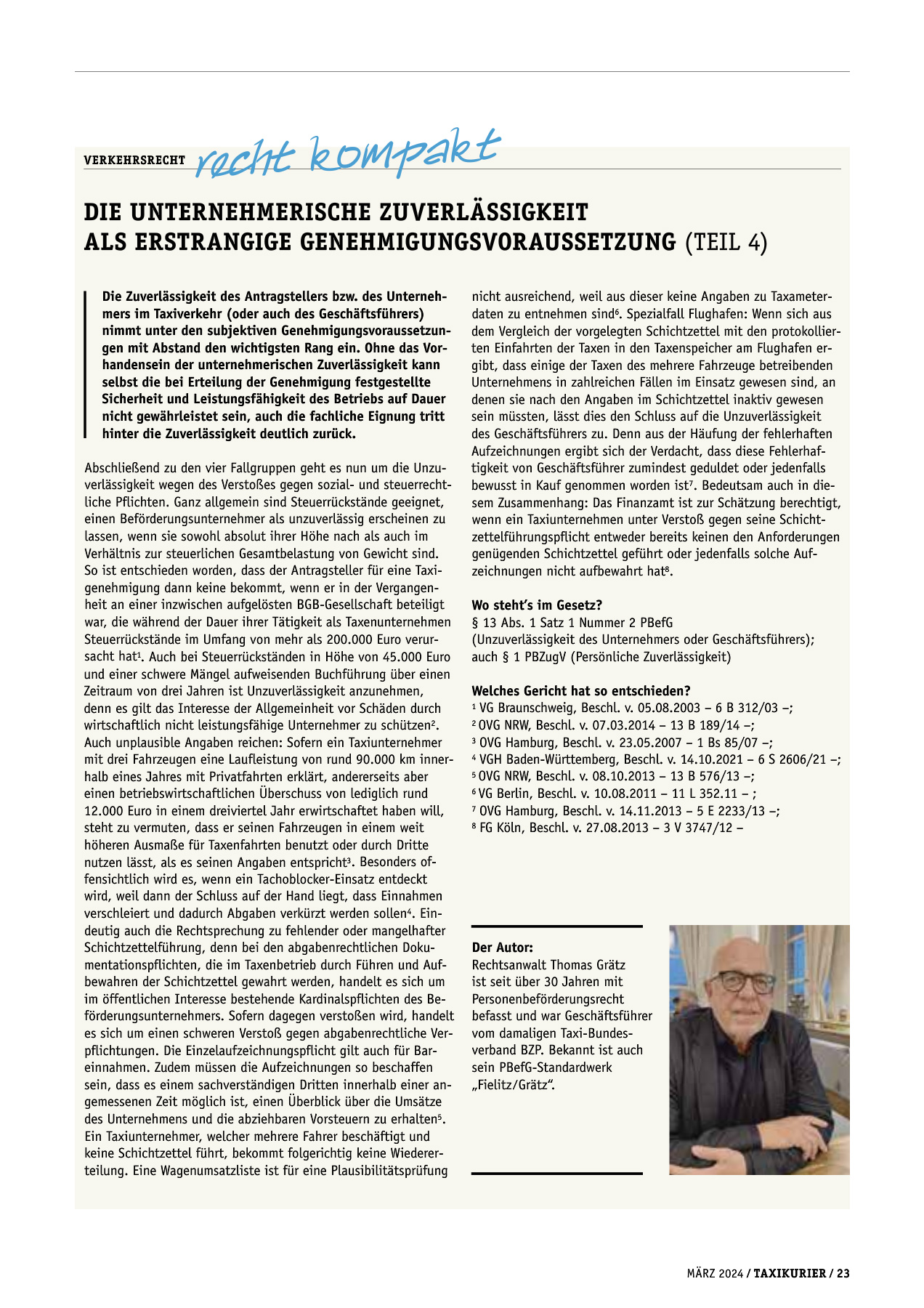 Originalseite 23 der Ausgabe Taxikurier März 2024