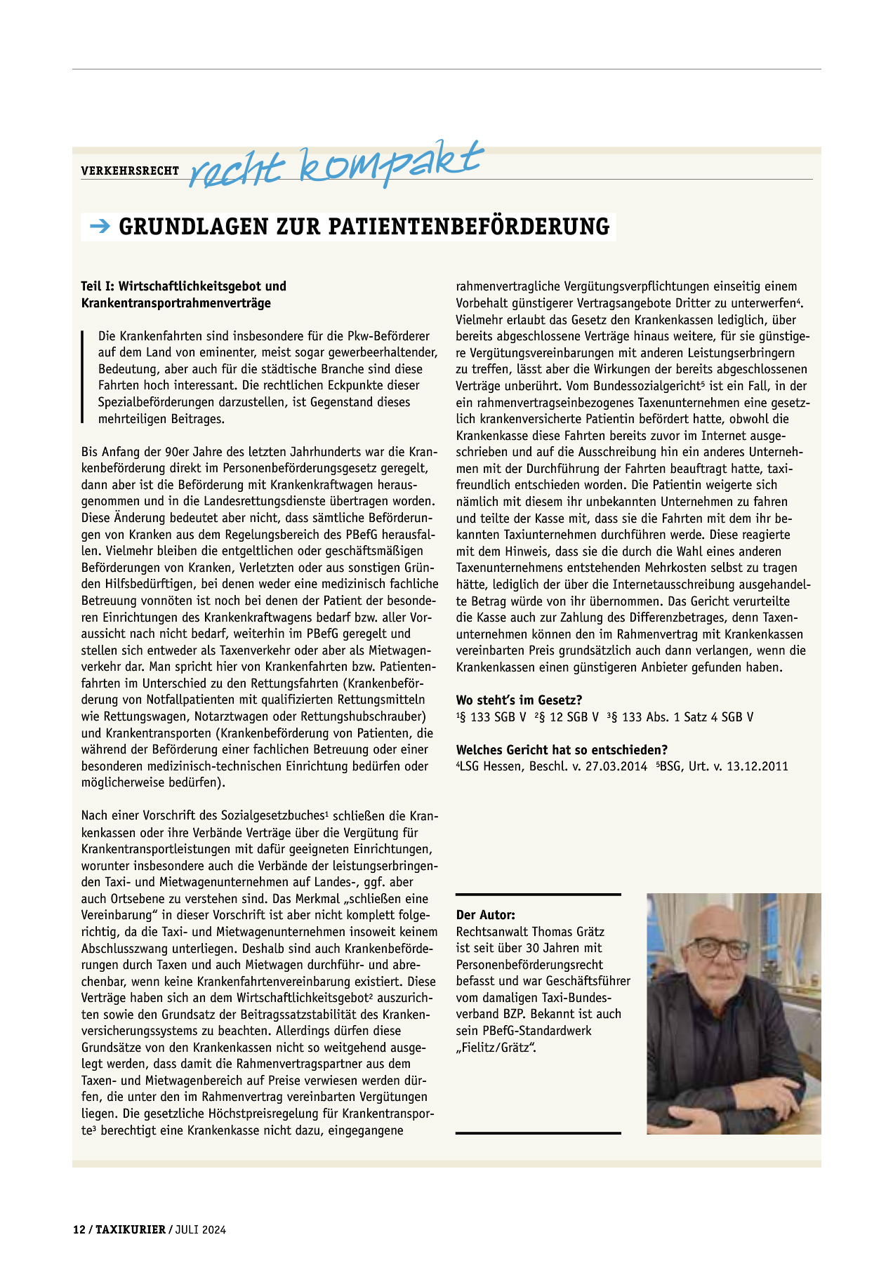 Originalseite 12 der Ausgabe Taxikurier Juli 2024