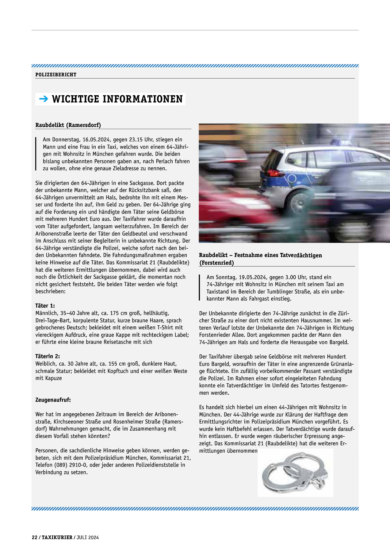 Originalseite 22 der Ausgabe Taxikurier Juli 2024