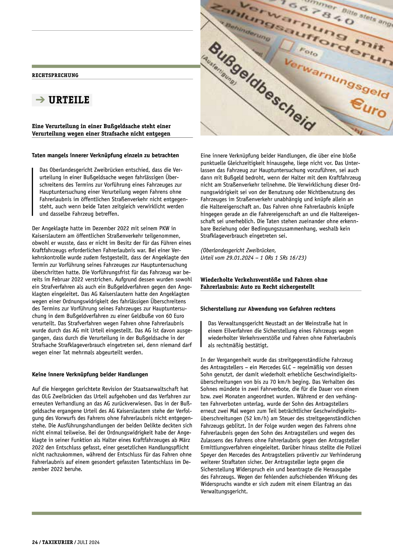 Originalseite 24 der Ausgabe Taxikurier Juli 2024