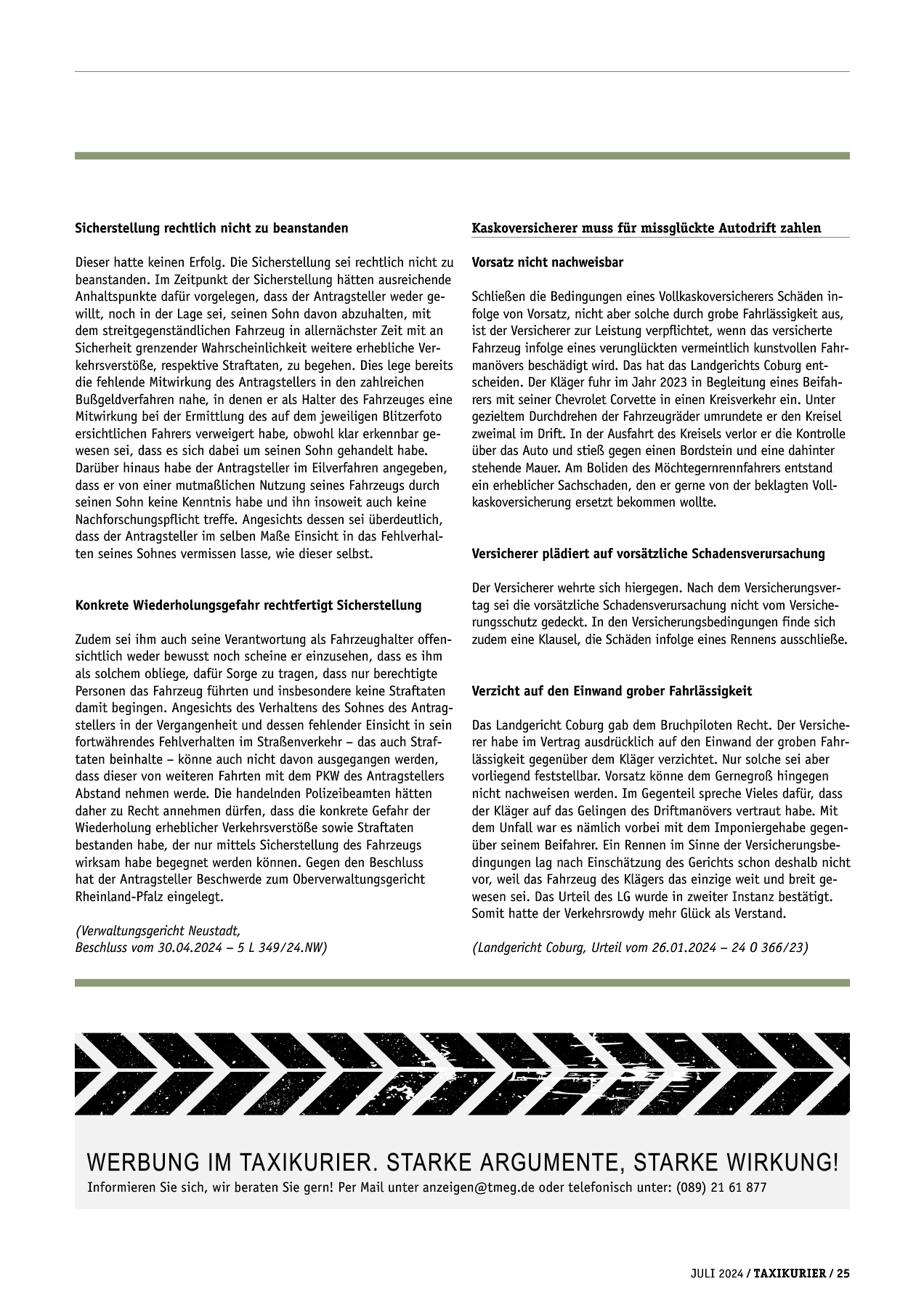 Originalseite 25 der Ausgabe Taxikurier Juli 2024