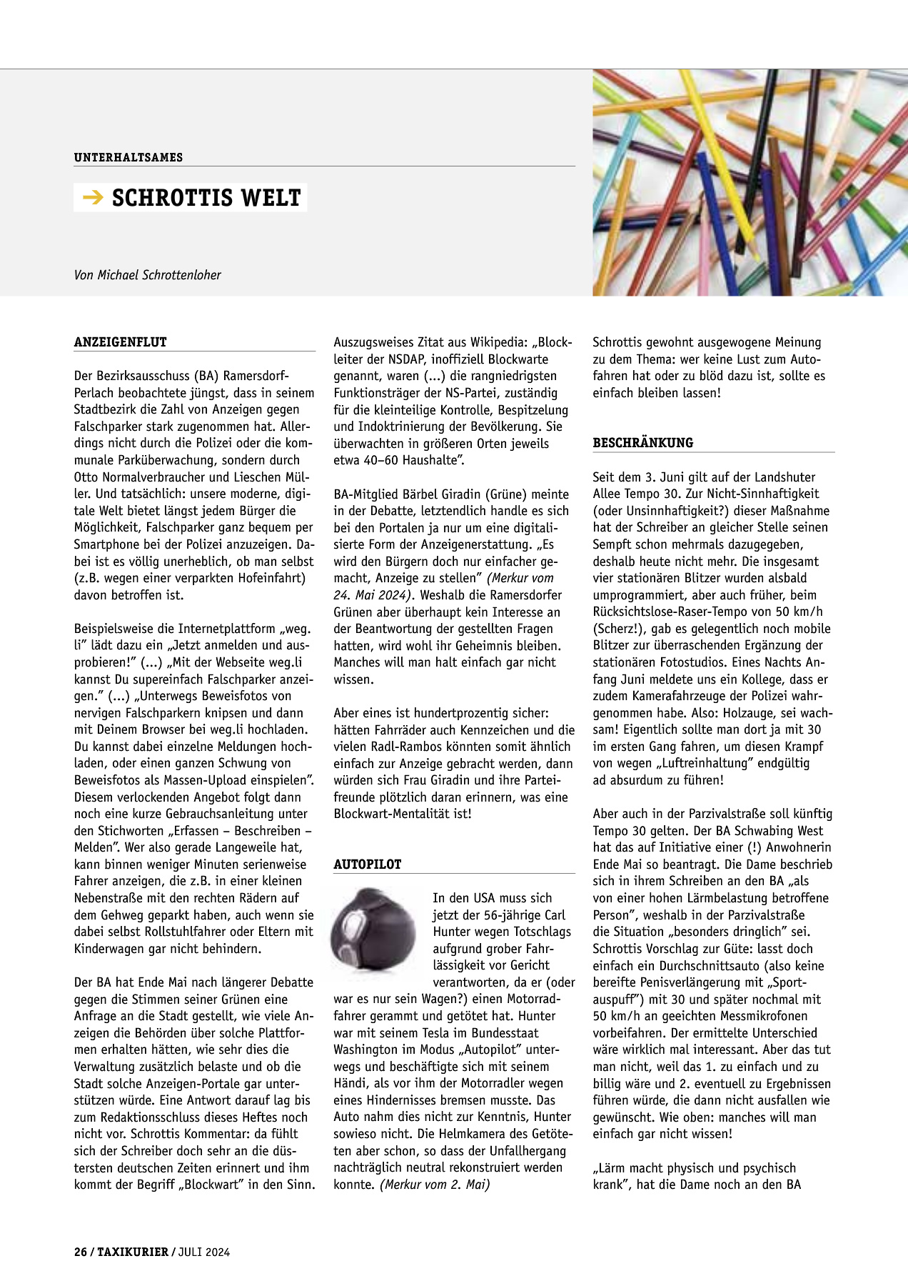 Originalseite 26 der Ausgabe Taxikurier Juli 2024