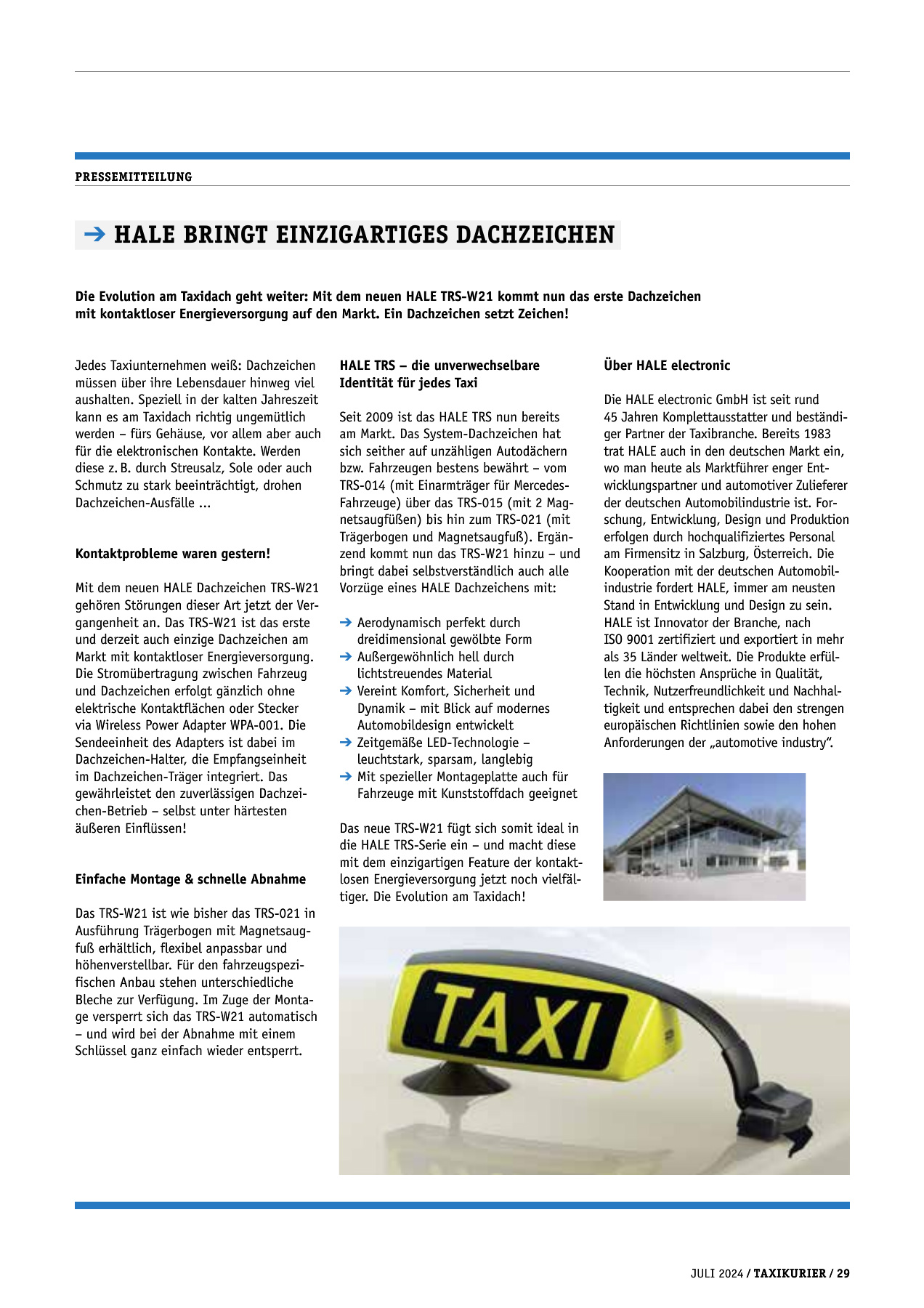 Originalseite 29 der Ausgabe Taxikurier Juli 2024