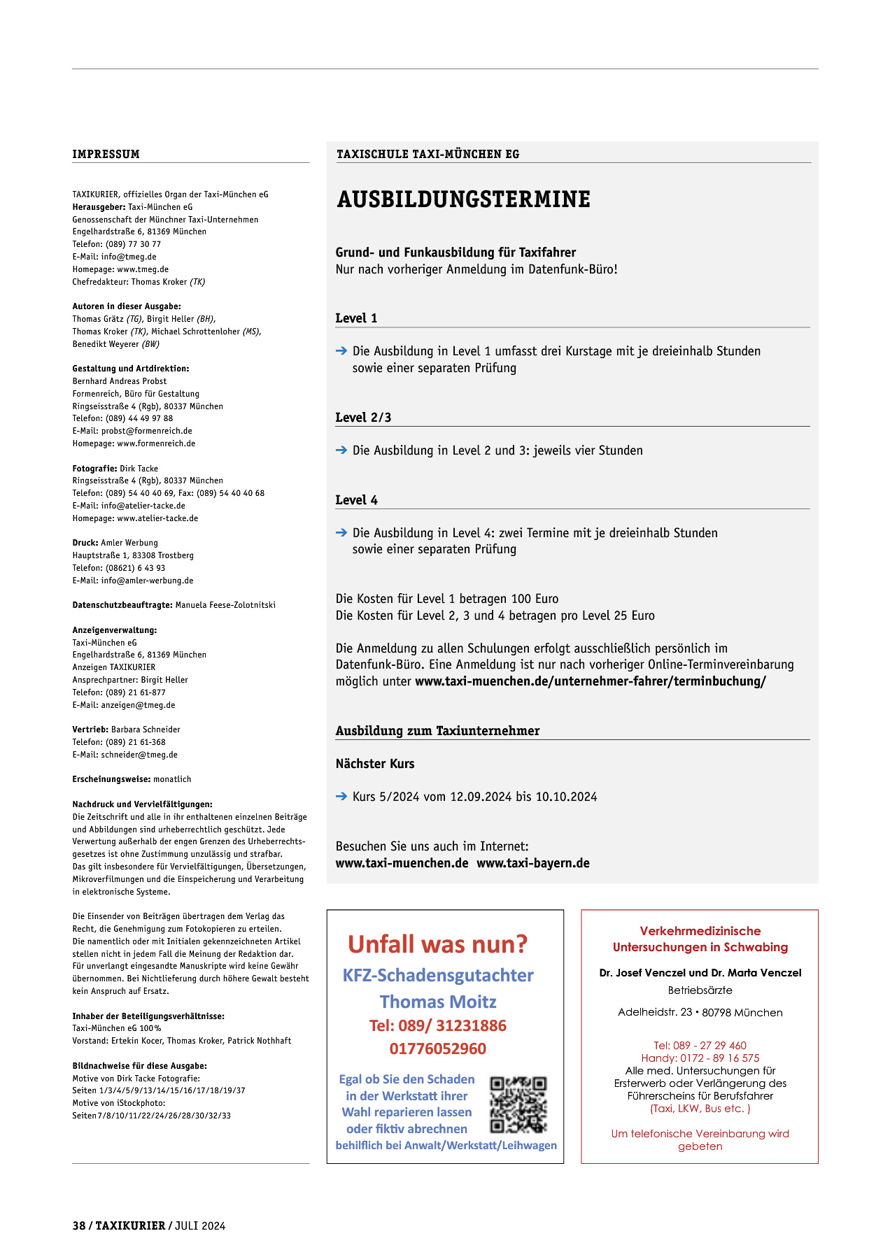 Originalseite 38 der Ausgabe Taxikurier Juli 2024