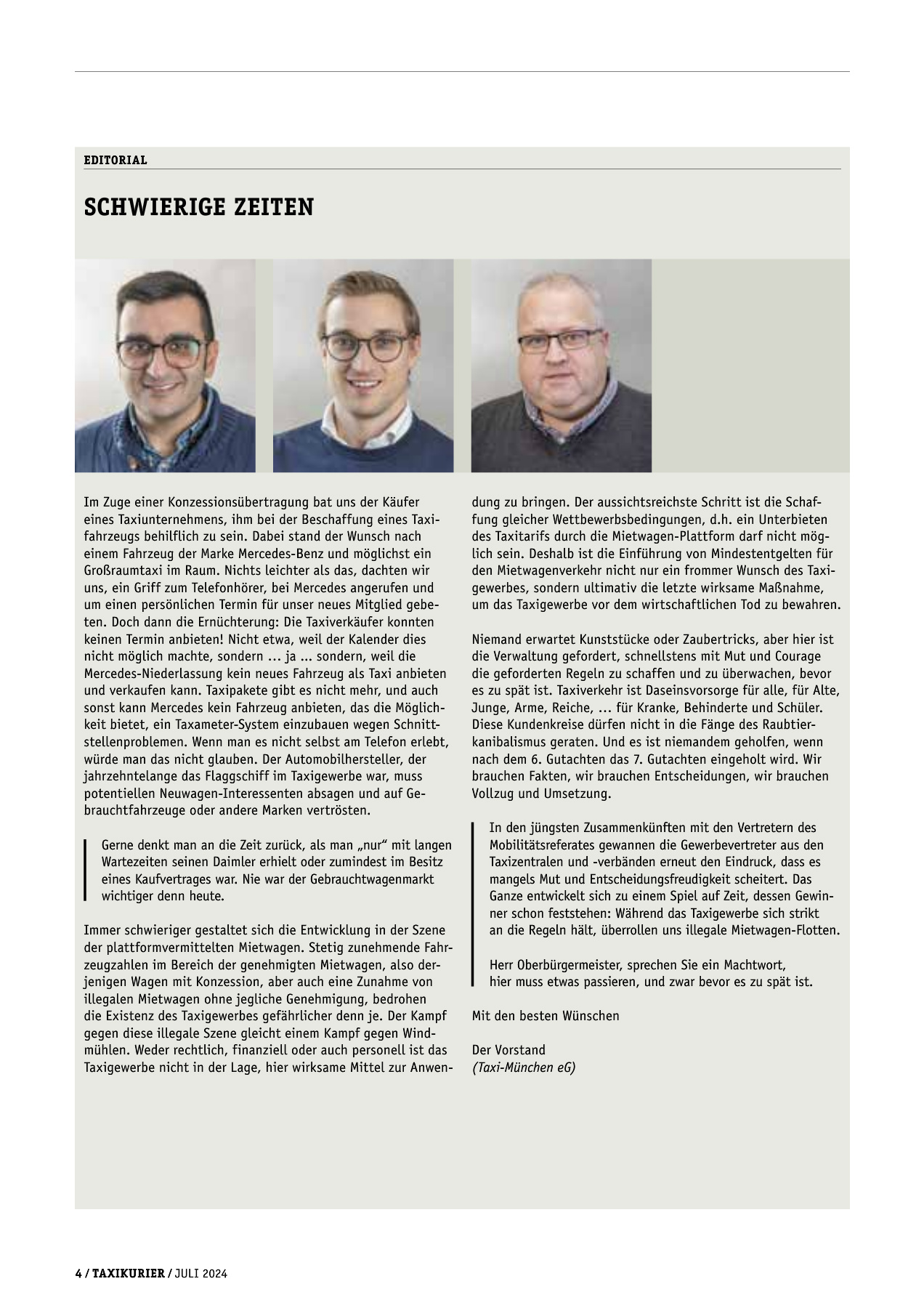 Originalseite 4 der Ausgabe Taxikurier Juli 2024