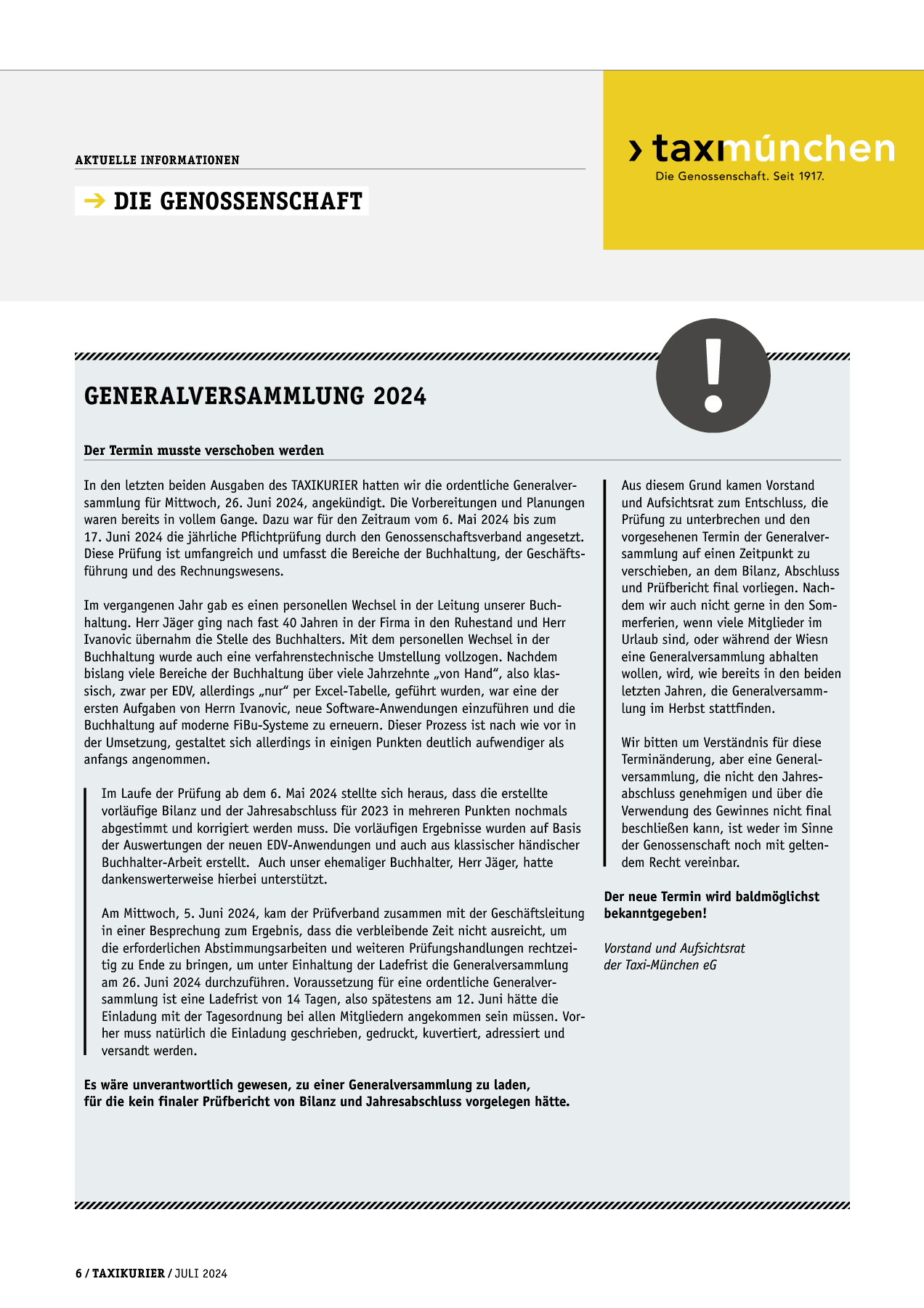 Originalseite 6 der Ausgabe Taxikurier Juli 2024
