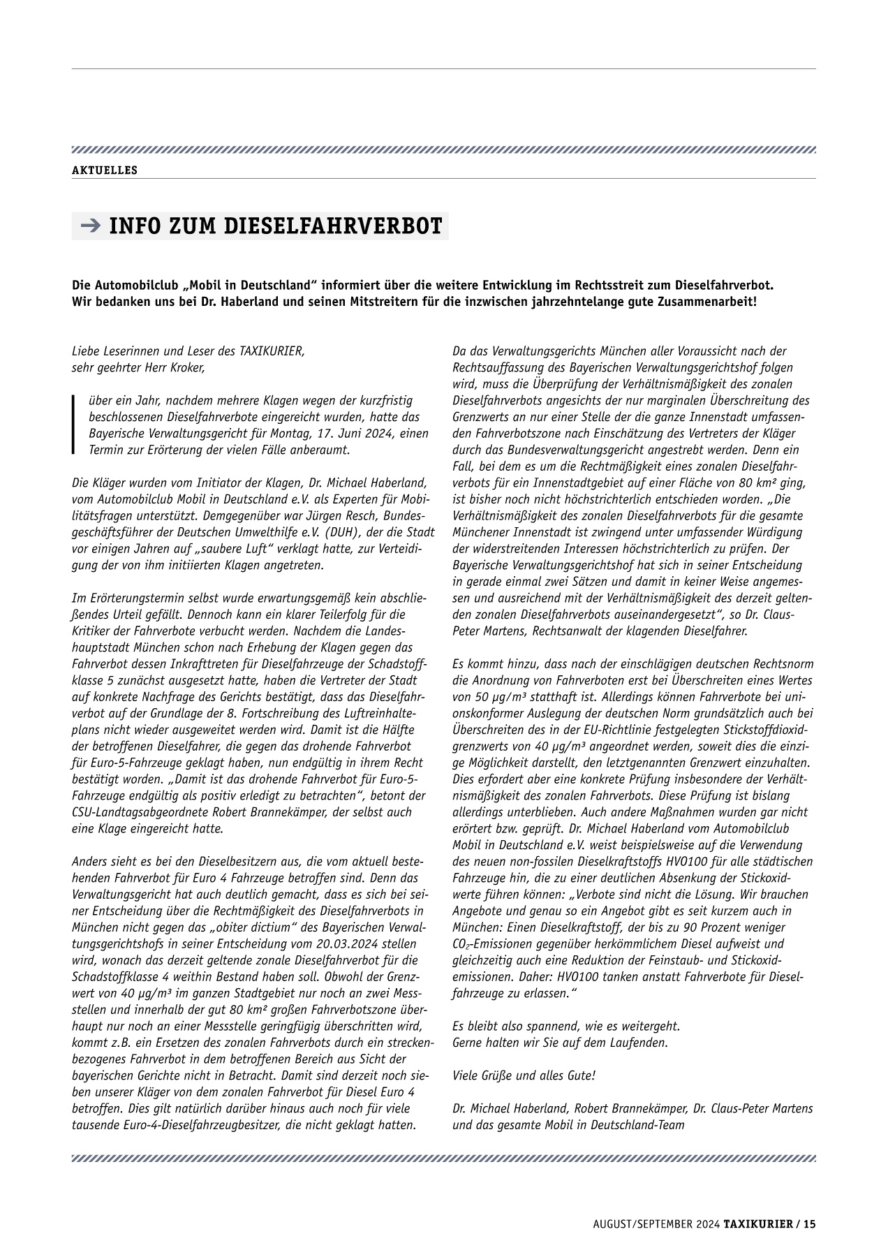Originalseite 15 der Ausgabe Taxikurier August-September 2024