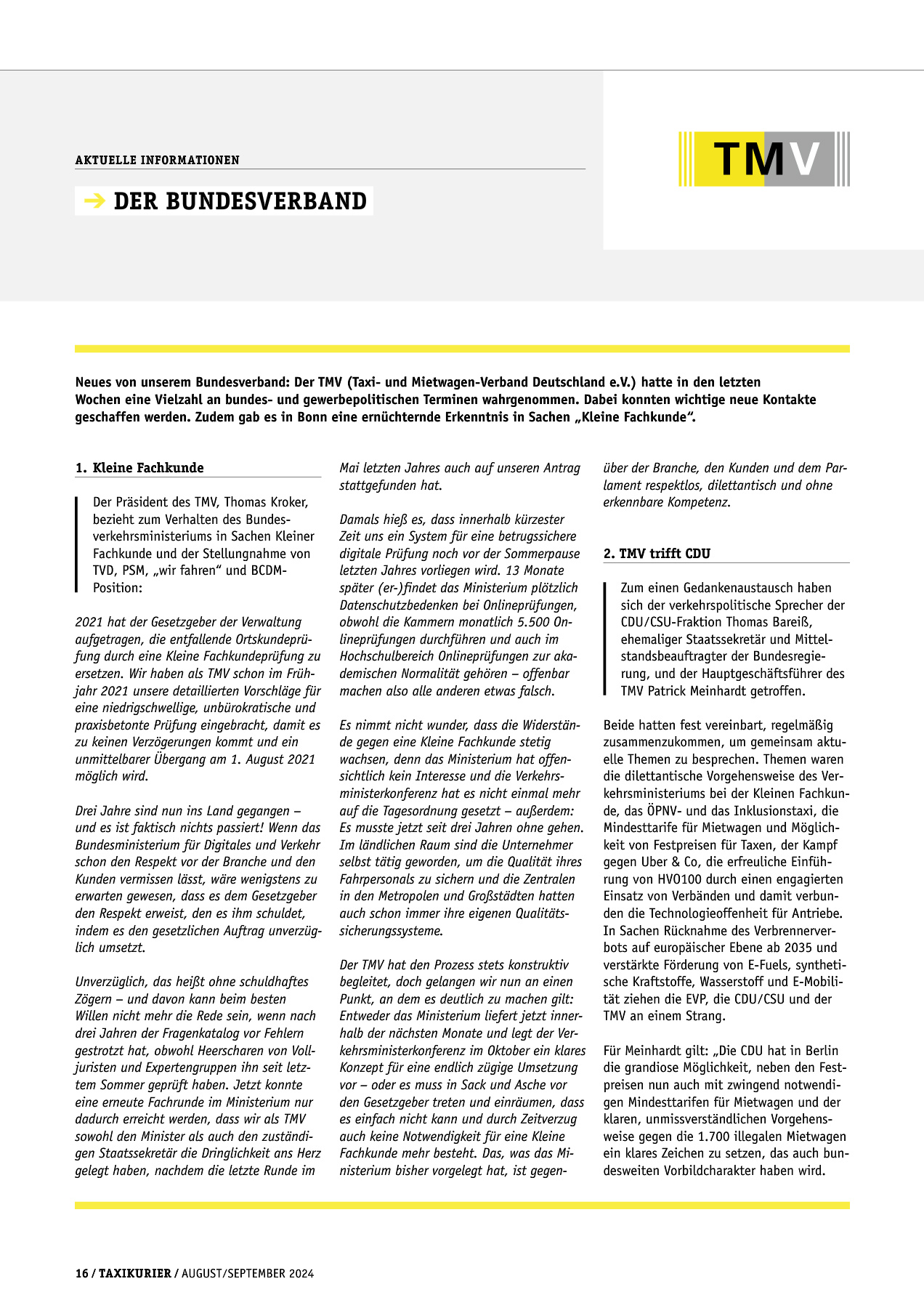Originalseite 16 der Ausgabe Taxikurier August-September 2024