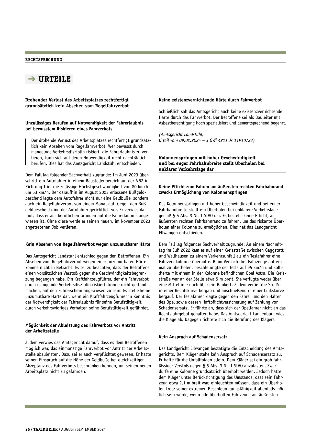 Originalseite 26 der Ausgabe Taxikurier August-September 2024