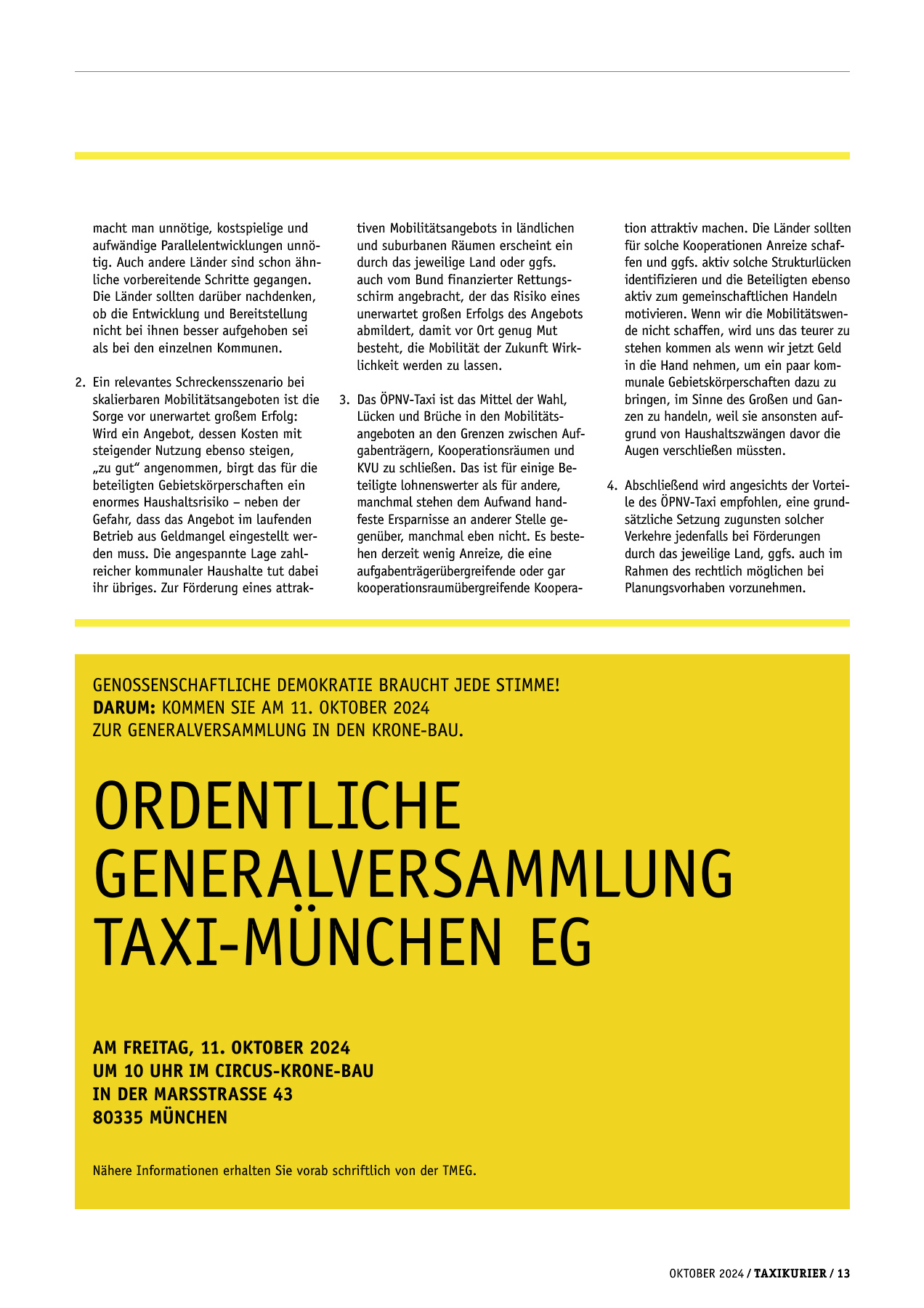 Originalseite 13 der Ausgabe Taxikurier Oktober 2024