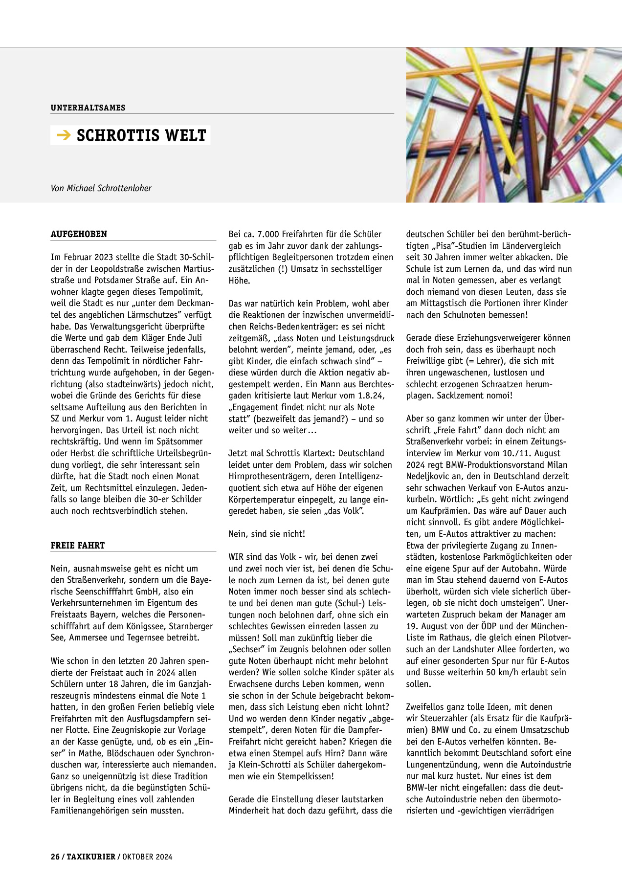 Originalseite 26 der Ausgabe Taxikurier Oktober 2024