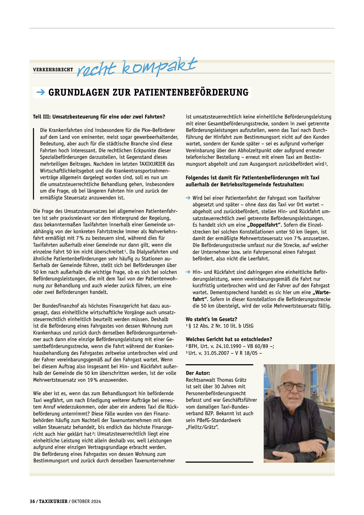 Originalseite 36 der Ausgabe Taxikurier Oktober 2024