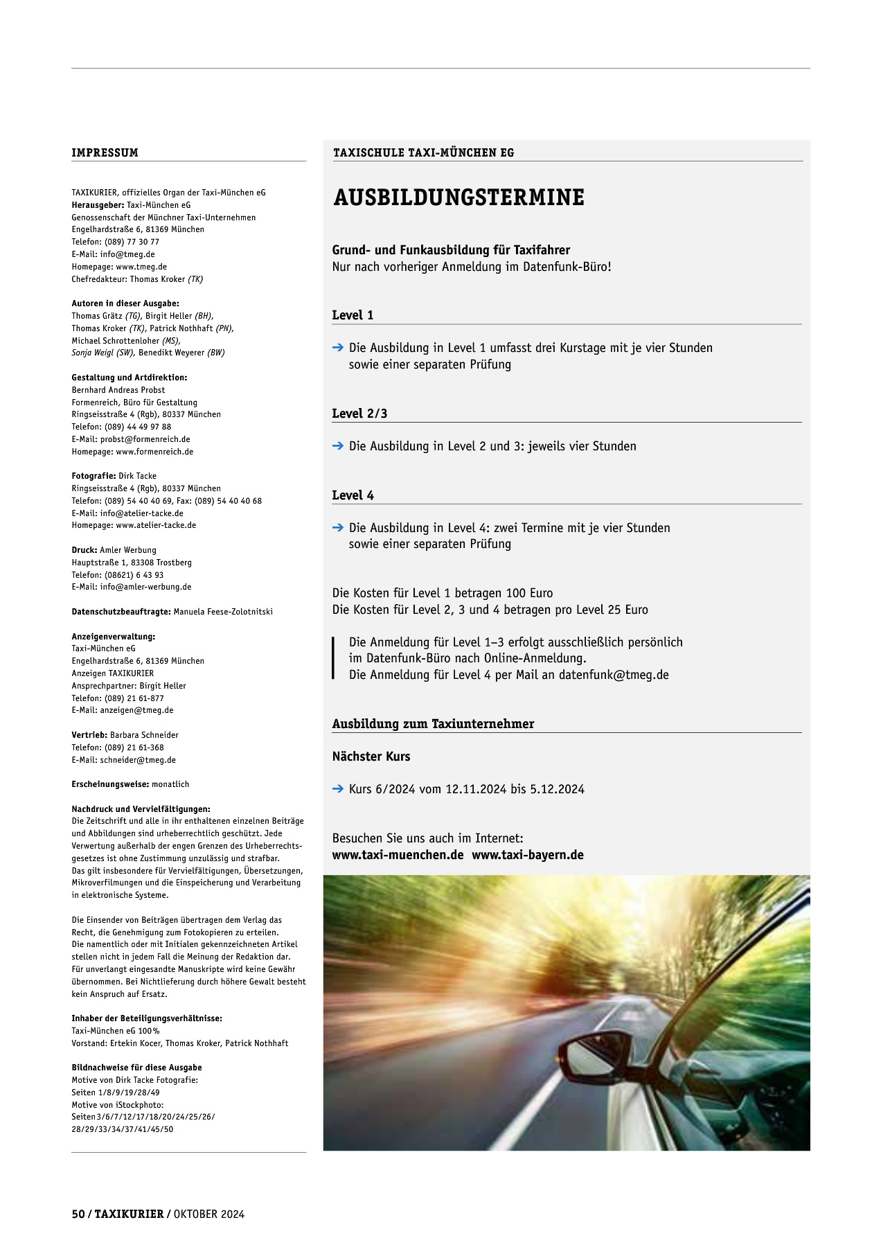 Originalseite 50 der Ausgabe Taxikurier Oktober 2024