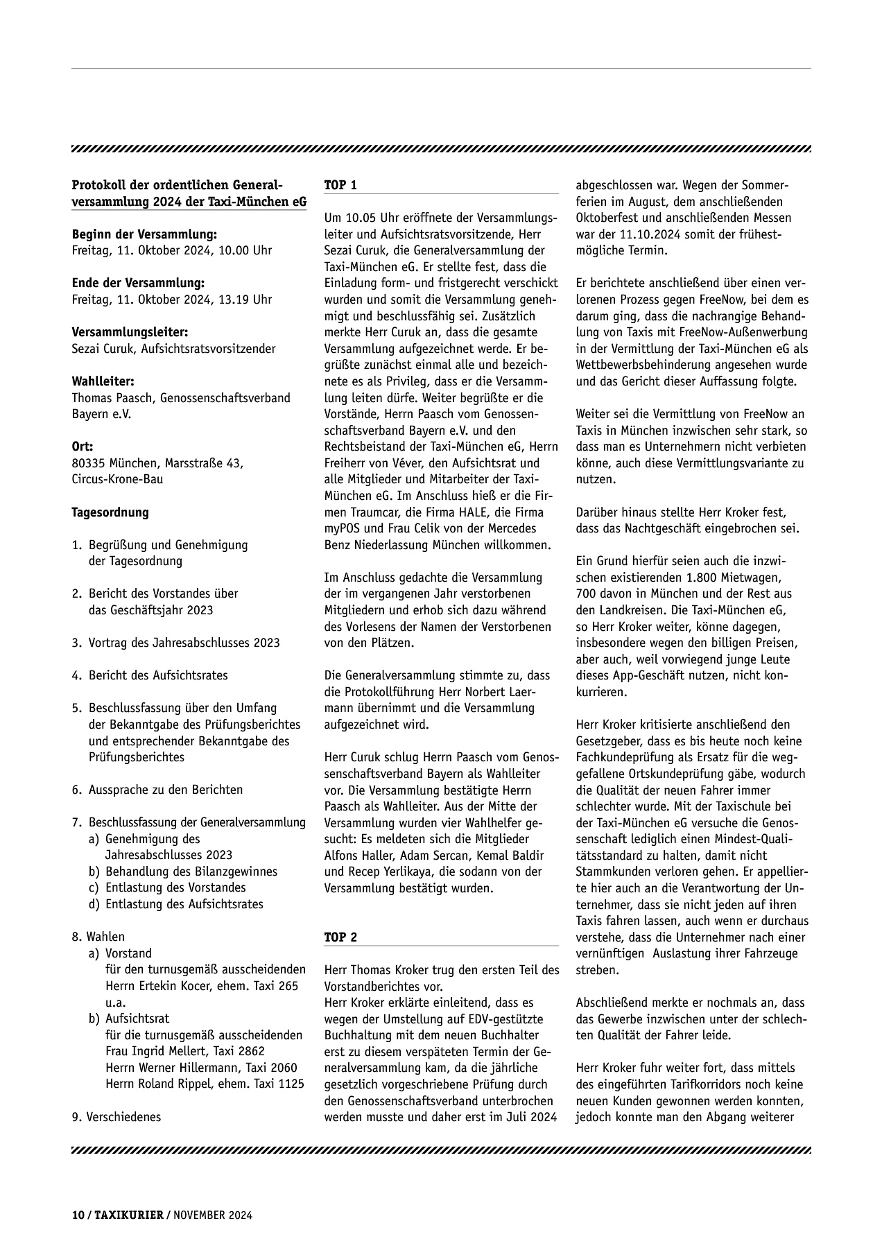 Originalseite 10 der Ausgabe Taxikurier November 2024