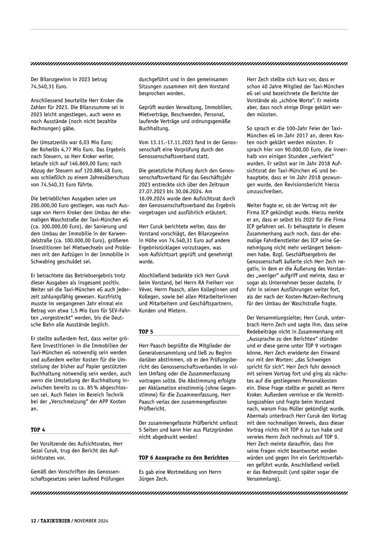 Originalseite 12 der Ausgabe Taxikurier November 2024