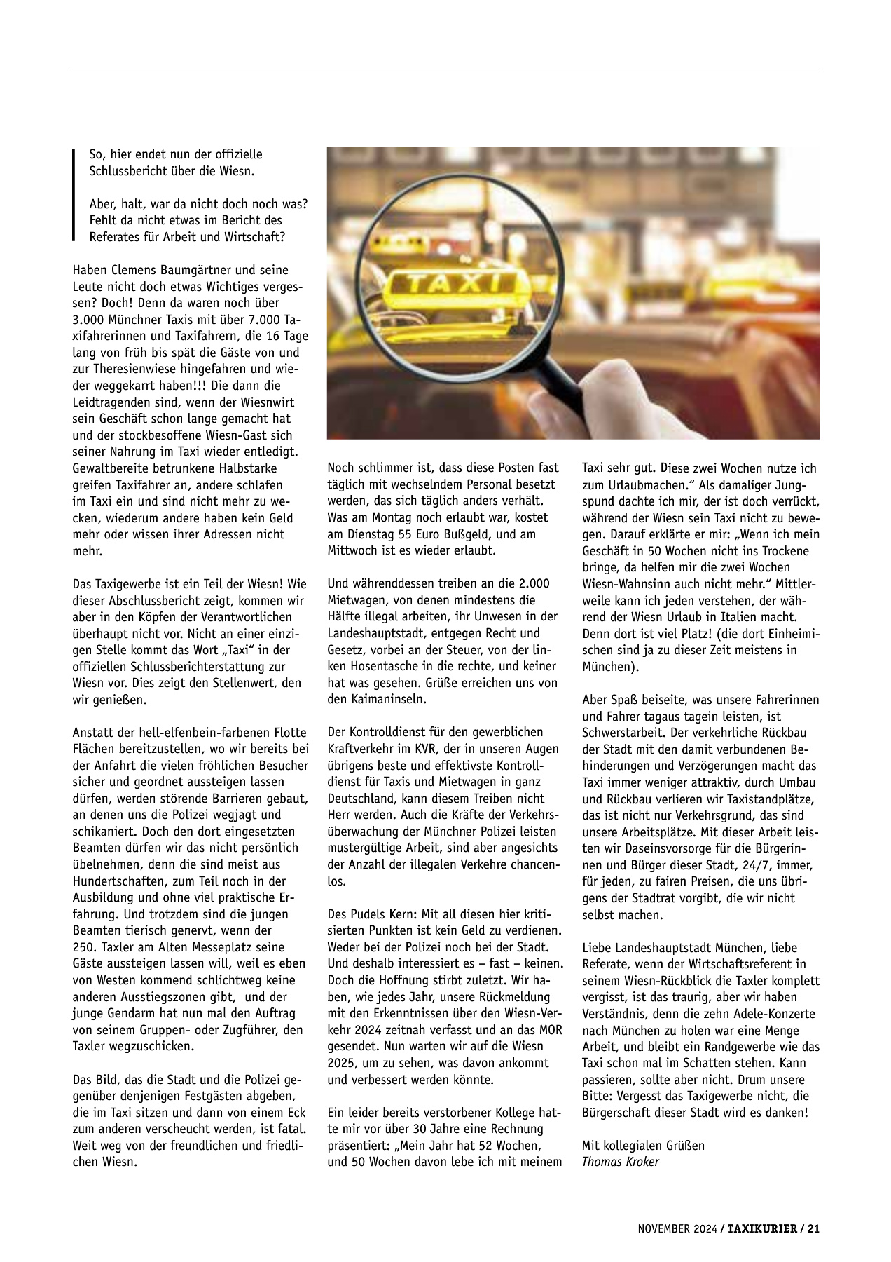 Originalseite 21 der Ausgabe Taxikurier November 2024