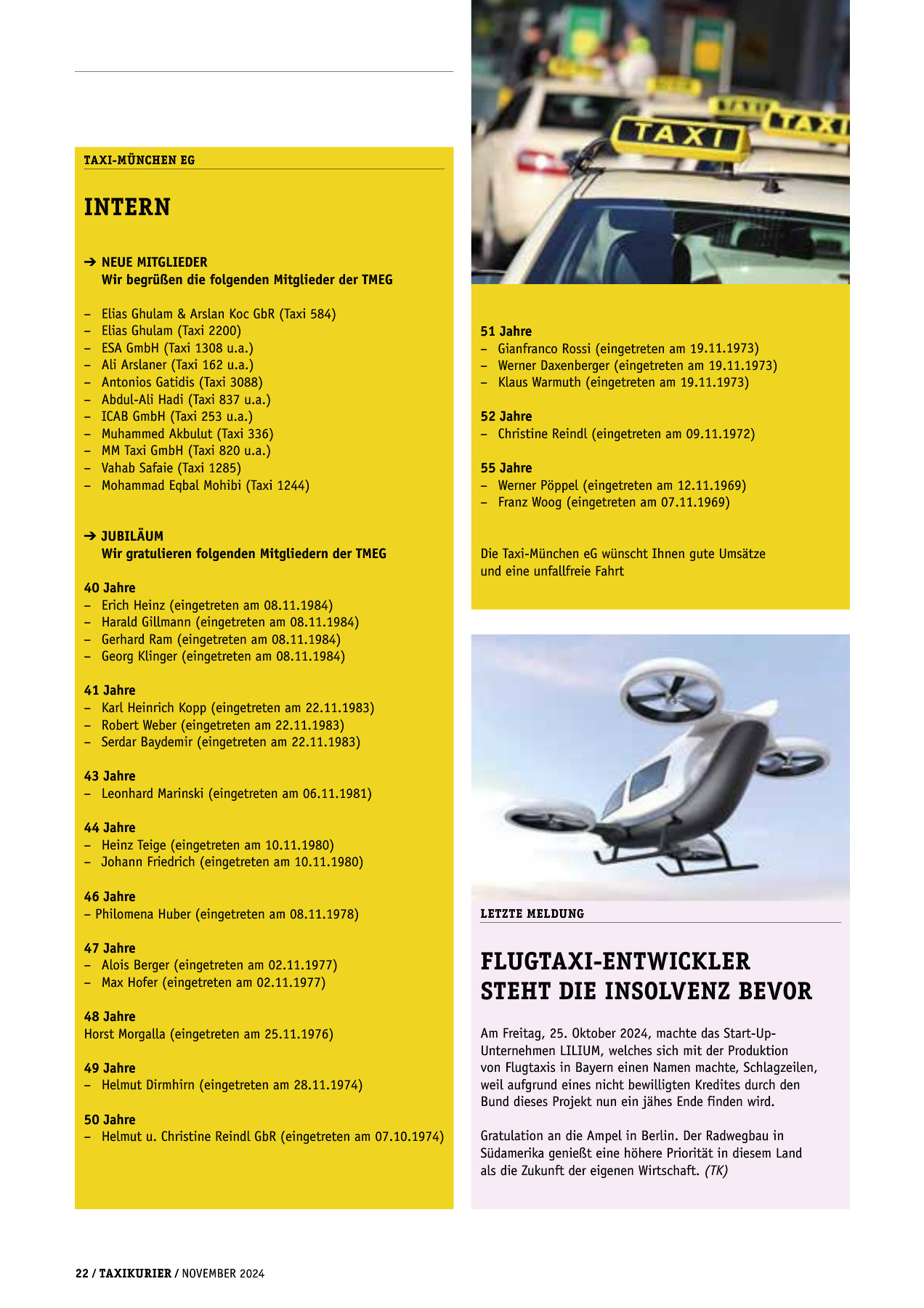 Originalseite 22 der Ausgabe Taxikurier November 2024