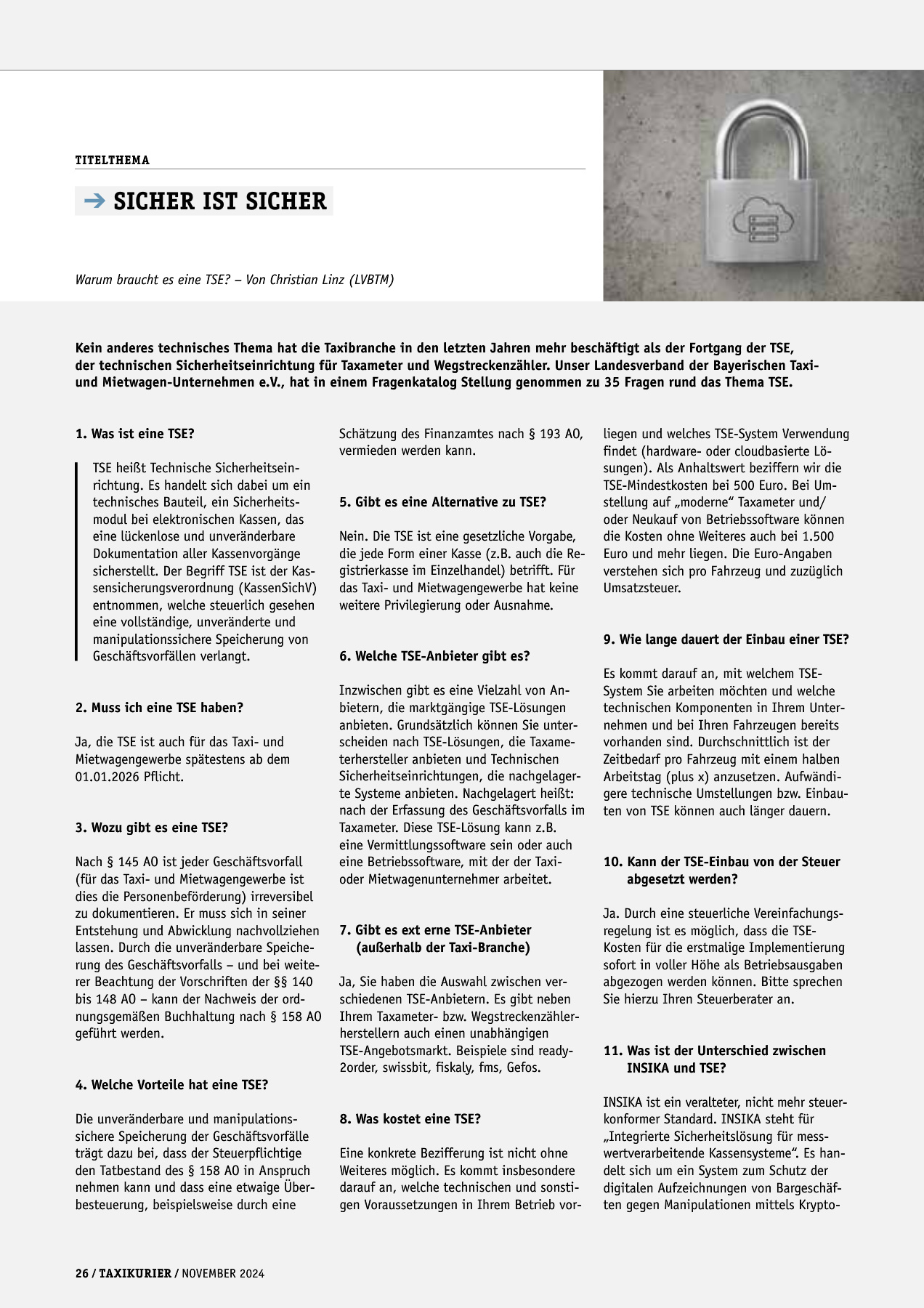 Originalseite 26 der Ausgabe Taxikurier November 2024