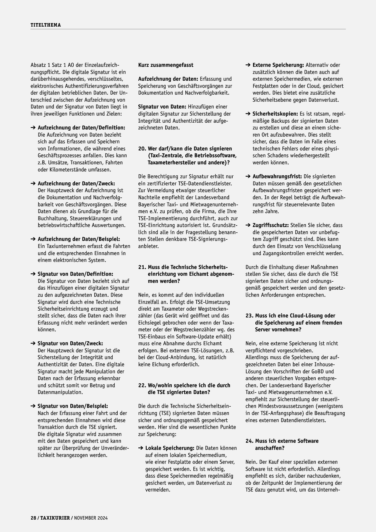 Originalseite 28 der Ausgabe Taxikurier November 2024