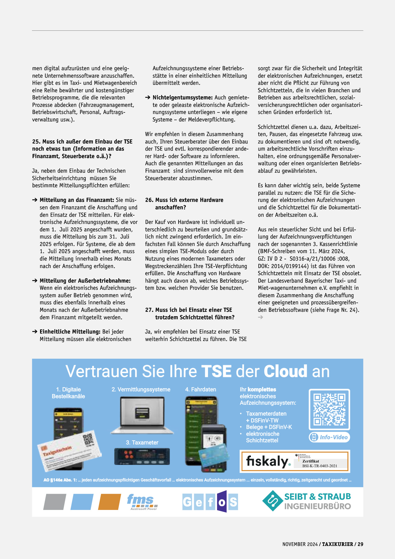 Originalseite 29 der Ausgabe Taxikurier November 2024