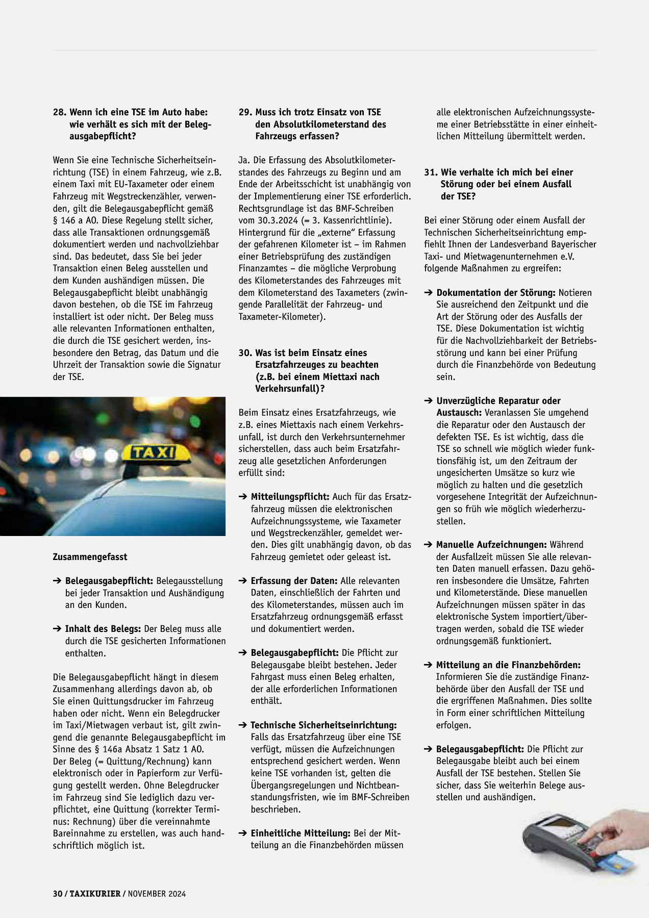 Originalseite 30 der Ausgabe Taxikurier November 2024