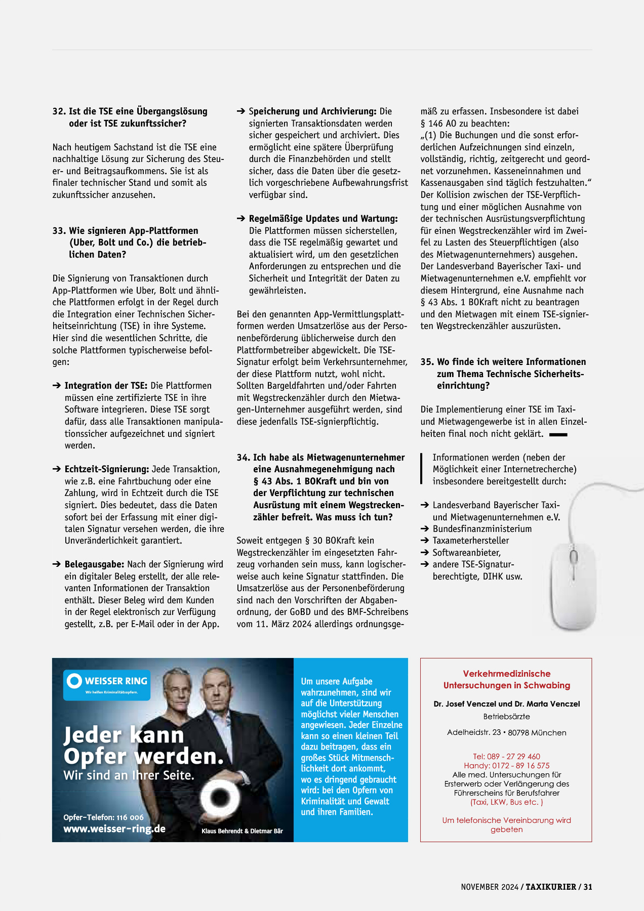 Originalseite 31 der Ausgabe Taxikurier November 2024