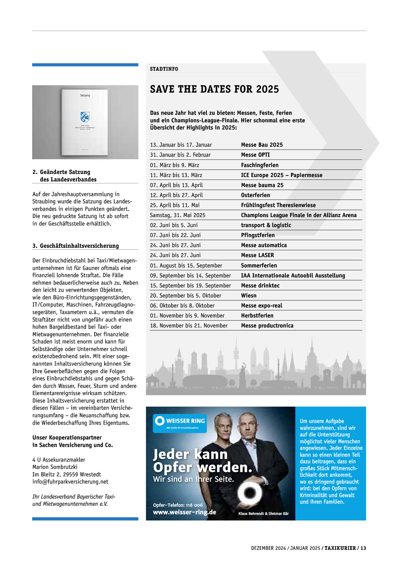 Originalseite 13 der Ausgabe Taxikurier Dezember 2024 und Januar 2025