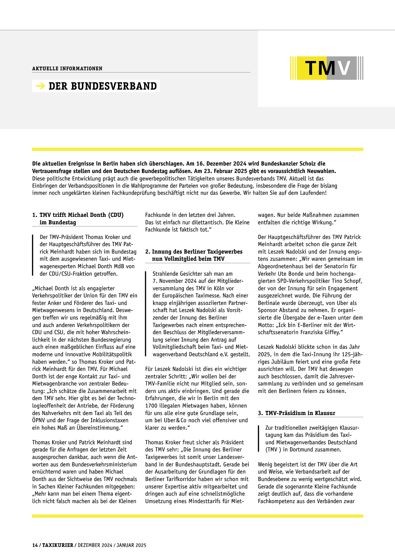 Originalseite 14 der Ausgabe Taxikurier Dezember 2024 und Januar 2025