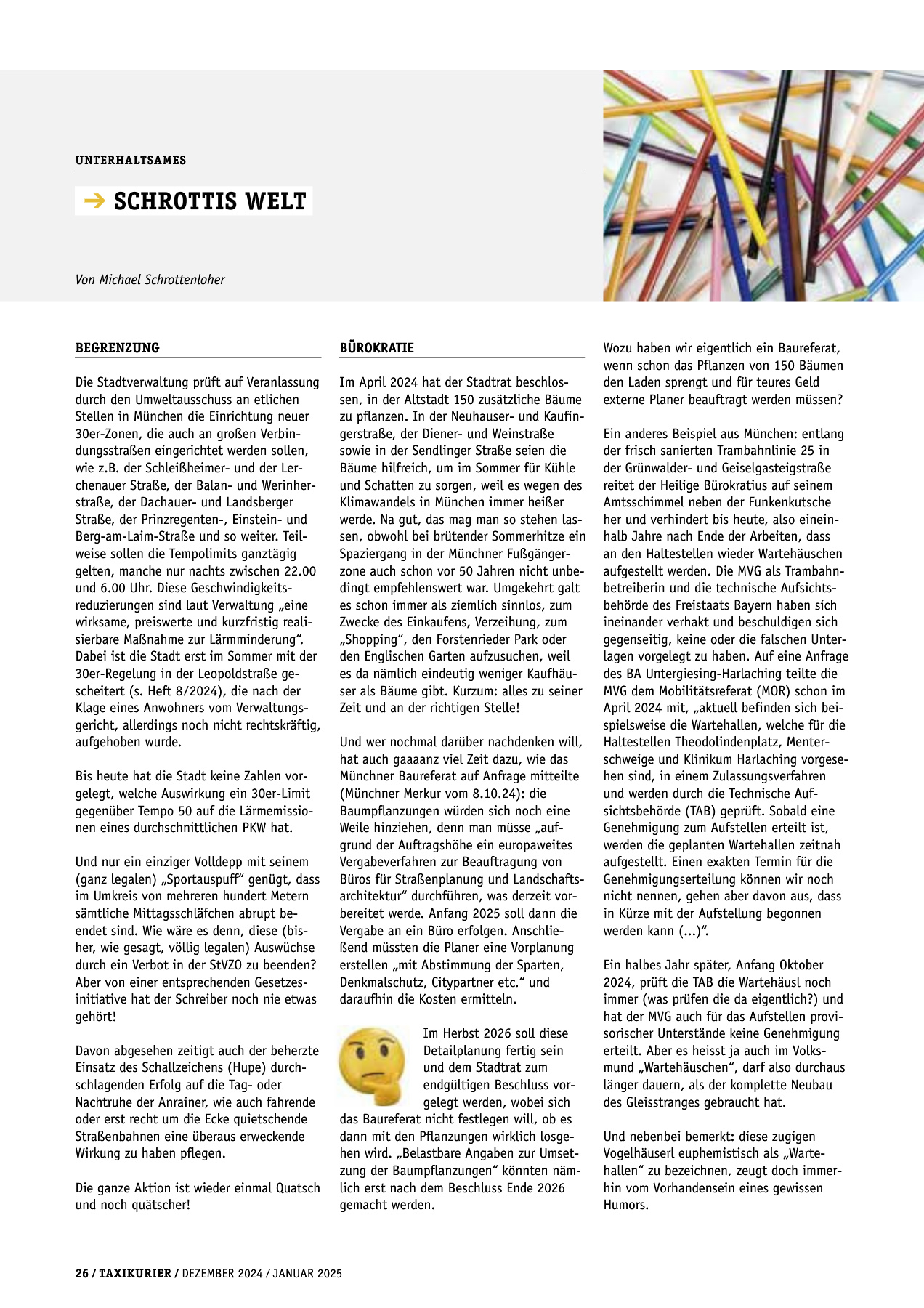 Originalseite 26 der Ausgabe Taxikurier Dezember 2024 und Januar 2025