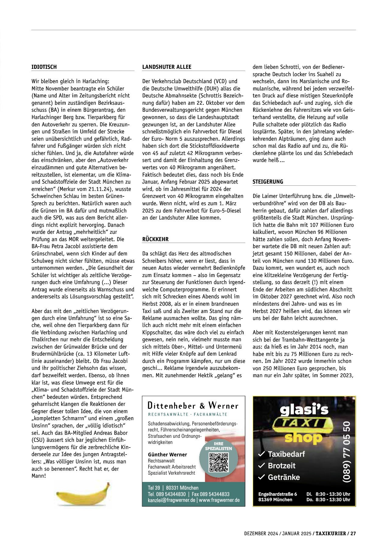 Originalseite 27 der Ausgabe Taxikurier Dezember 2024 und Januar 2025