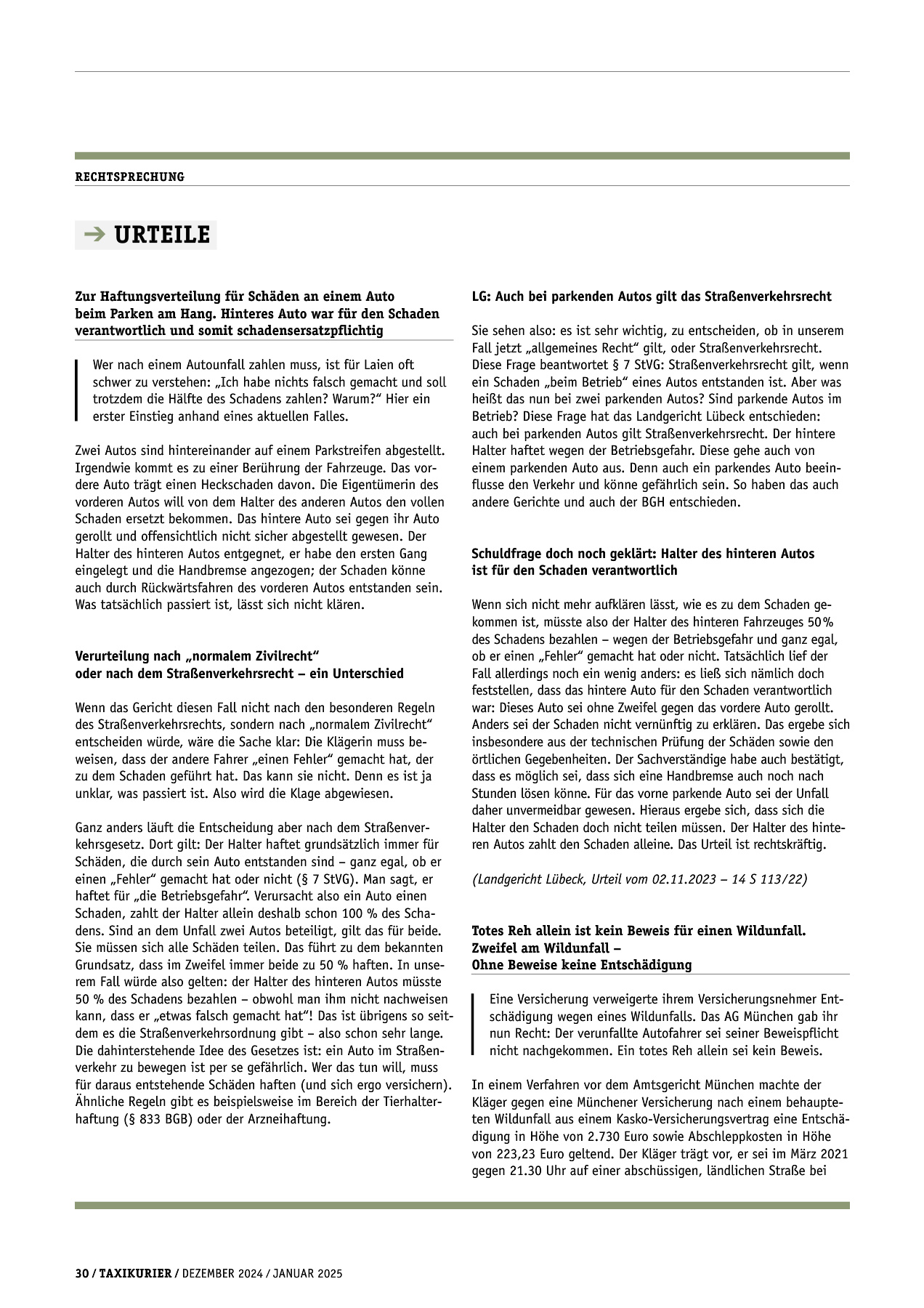 Originalseite 30 der Ausgabe Taxikurier Dezember 2024 und Januar 2025