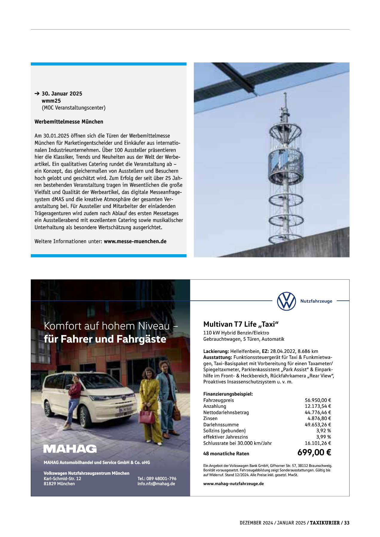 Originalseite 33 der Ausgabe Taxikurier Dezember 2024 und Januar 2025