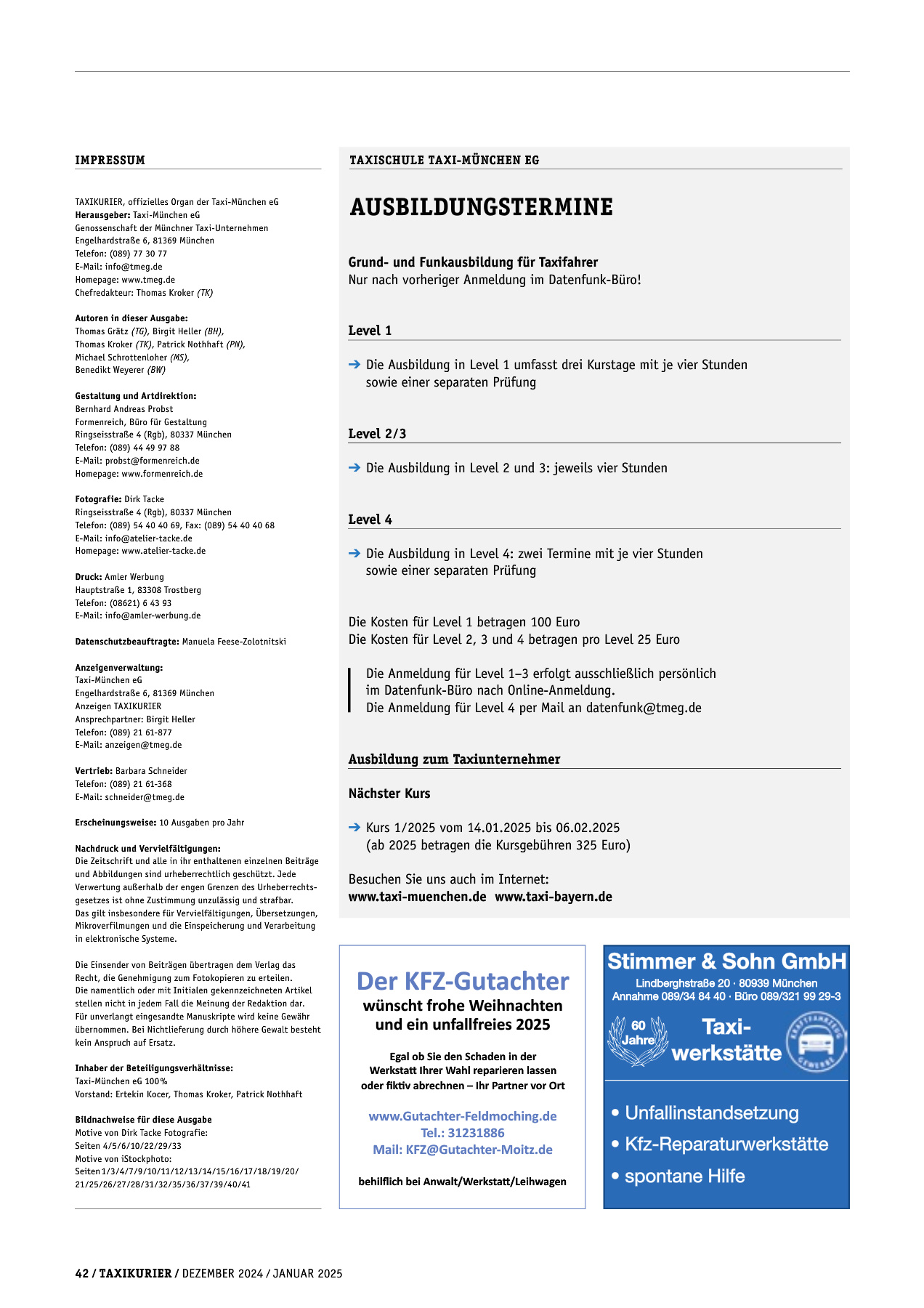Originalseite 42 der Ausgabe Taxikurier Dezember 2024 und Januar 2025