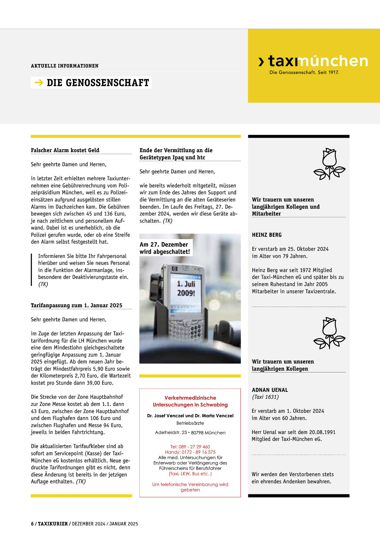 Originalseite 6 der Ausgabe Taxikurier Dezember 2024 und Januar 2025