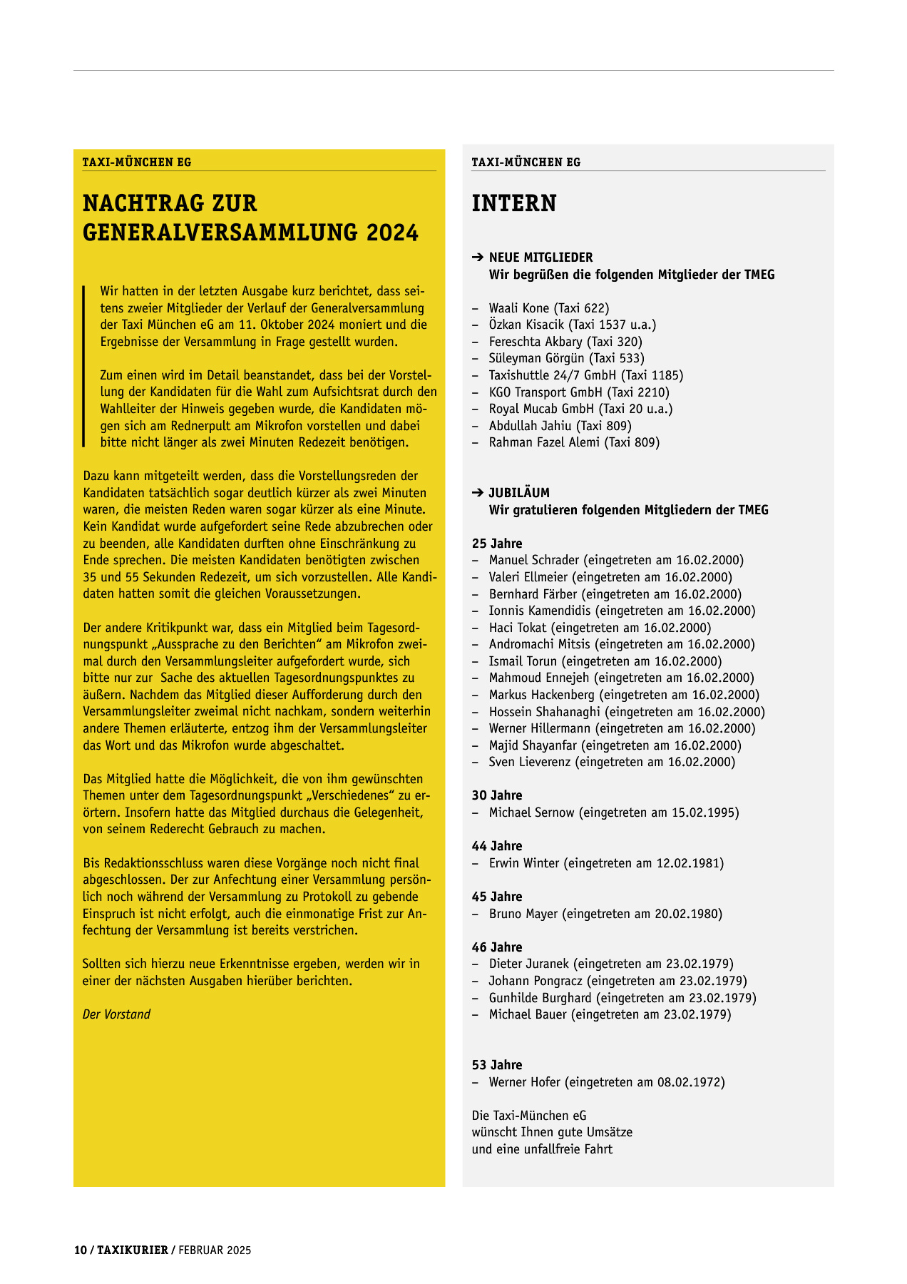 Originalseite 10 der Ausgabe Taxikurier Februar 2025