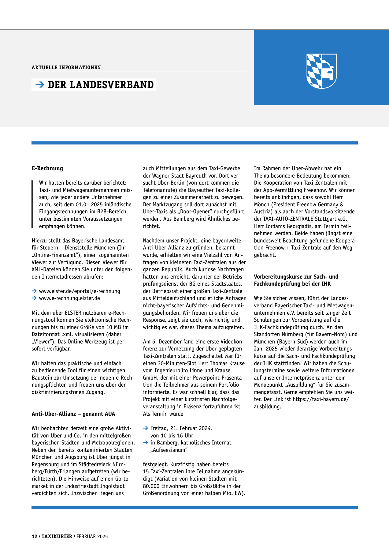 Originalseite 12 der Ausgabe Taxikurier Februar 2025