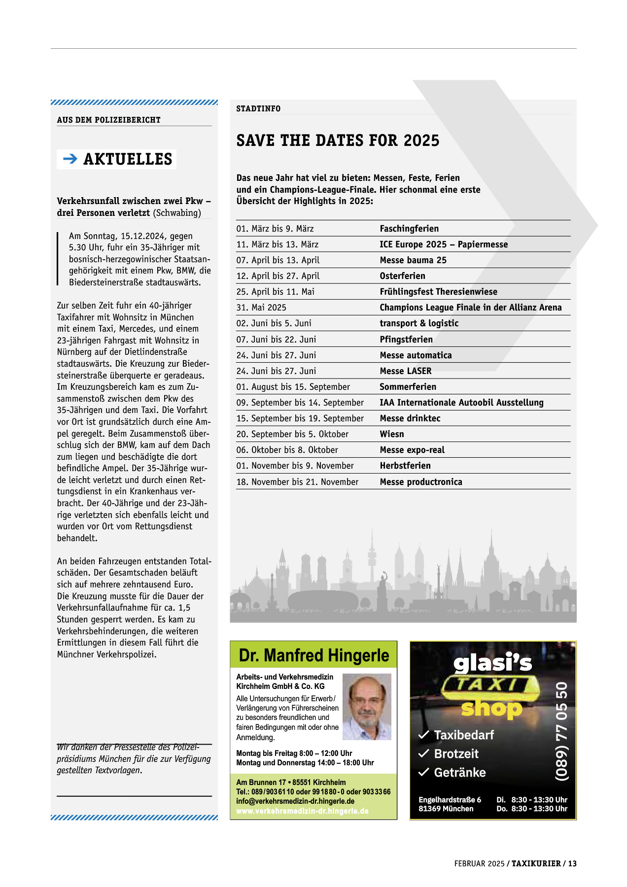 Originalseite 13 der Ausgabe Taxikurier Februar 2025