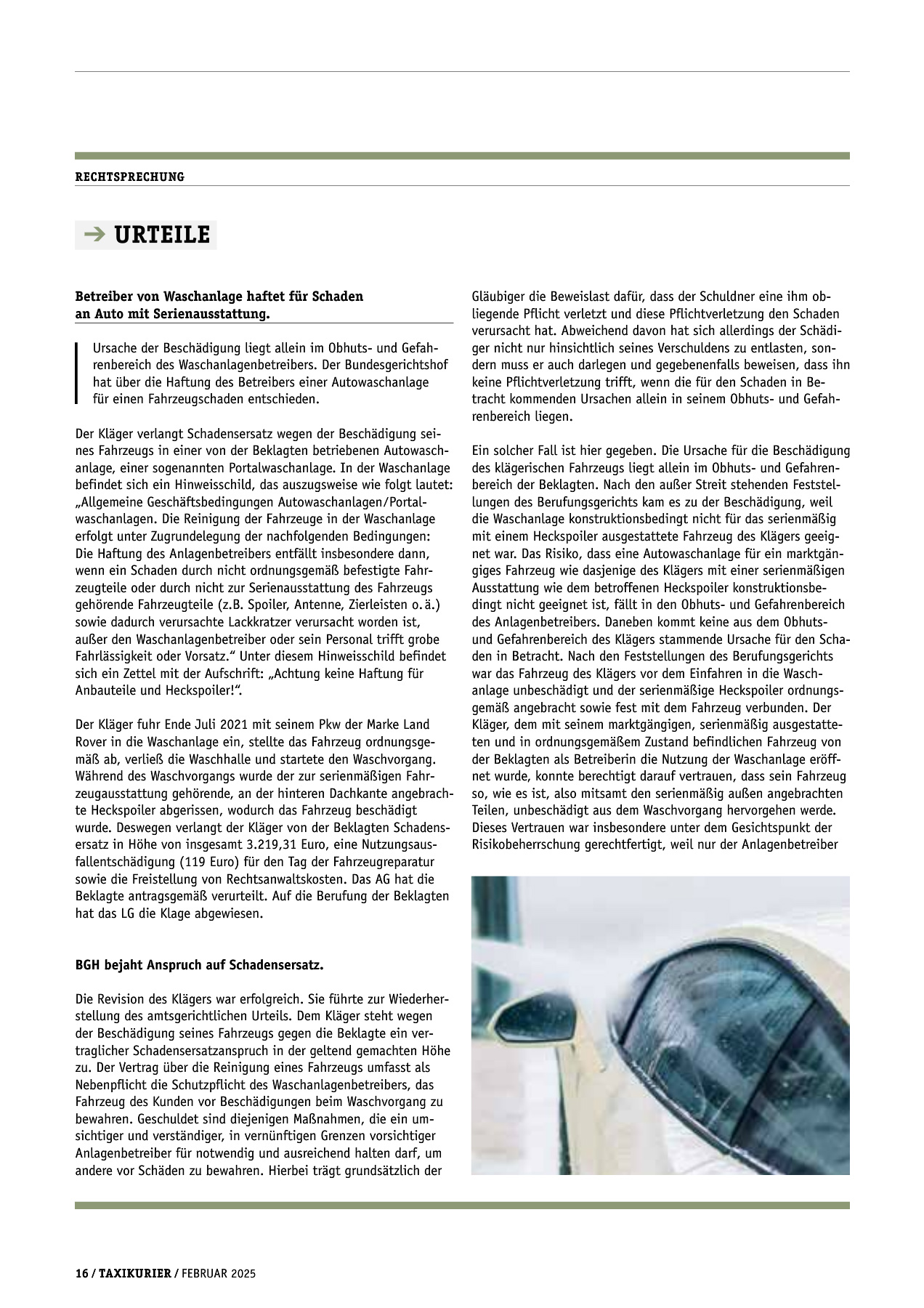 Originalseite 16 der Ausgabe Taxikurier Februar 2025