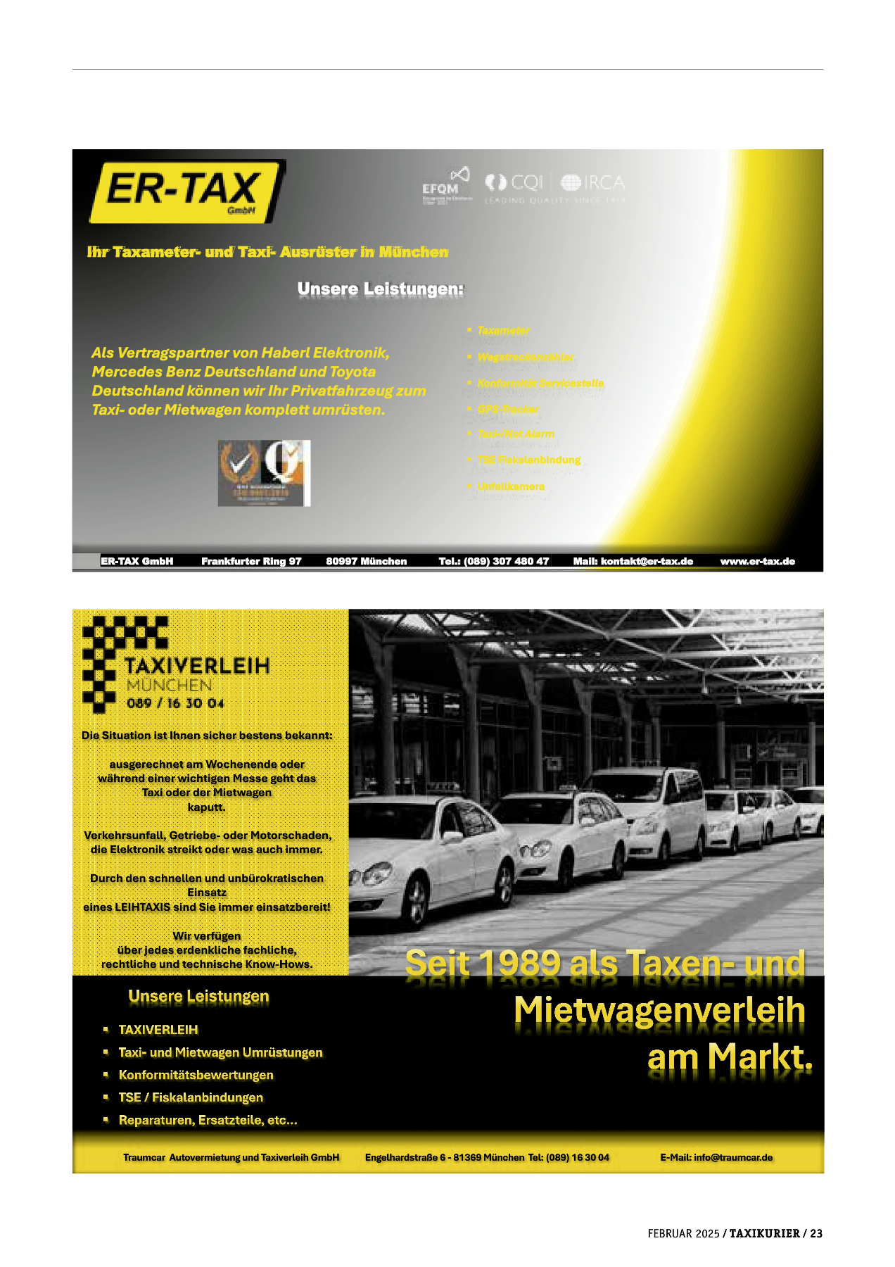 Originalseite 23 der Ausgabe Taxikurier Februar 2025