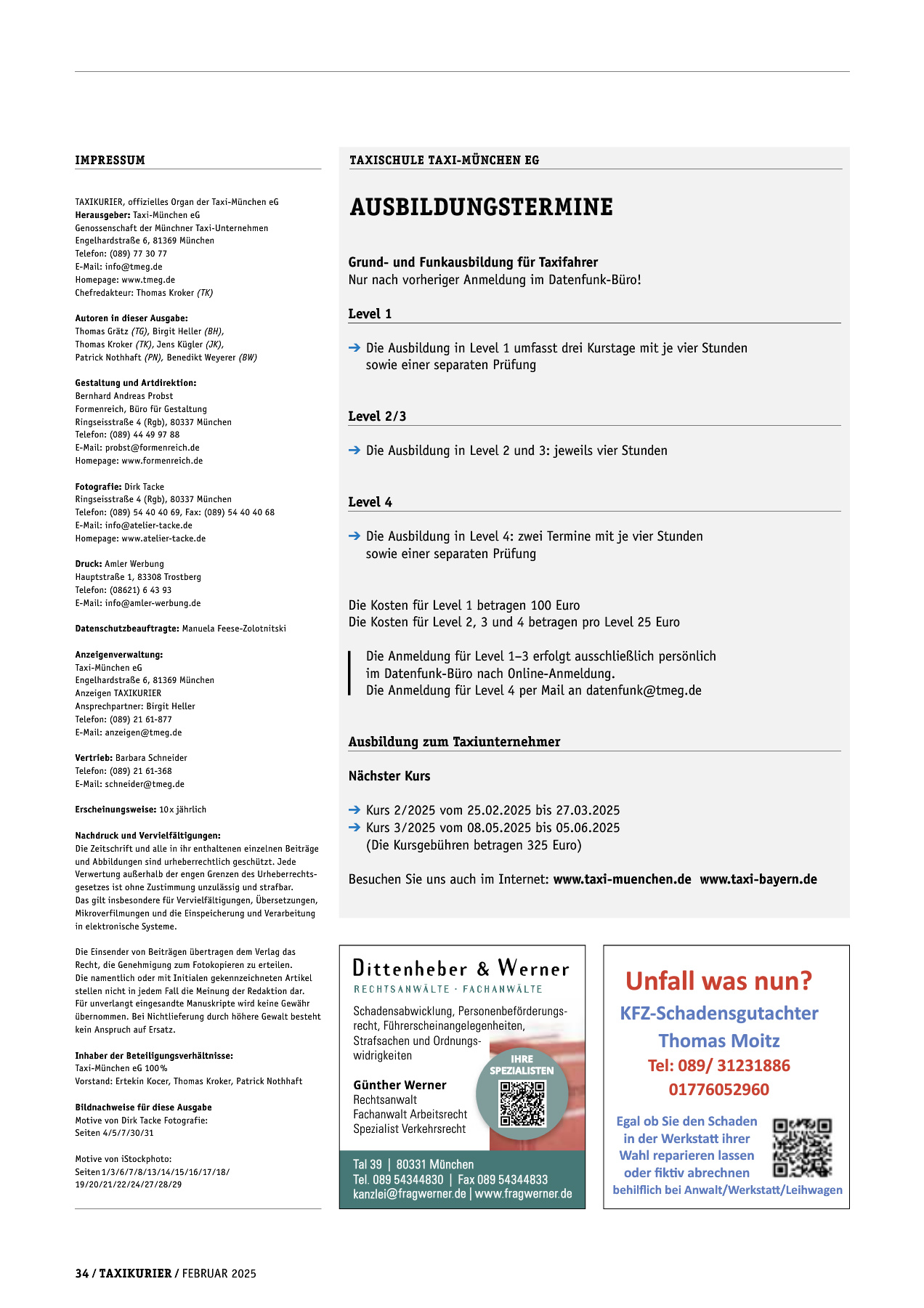 Originalseite 34 der Ausgabe Taxikurier Februar 2025